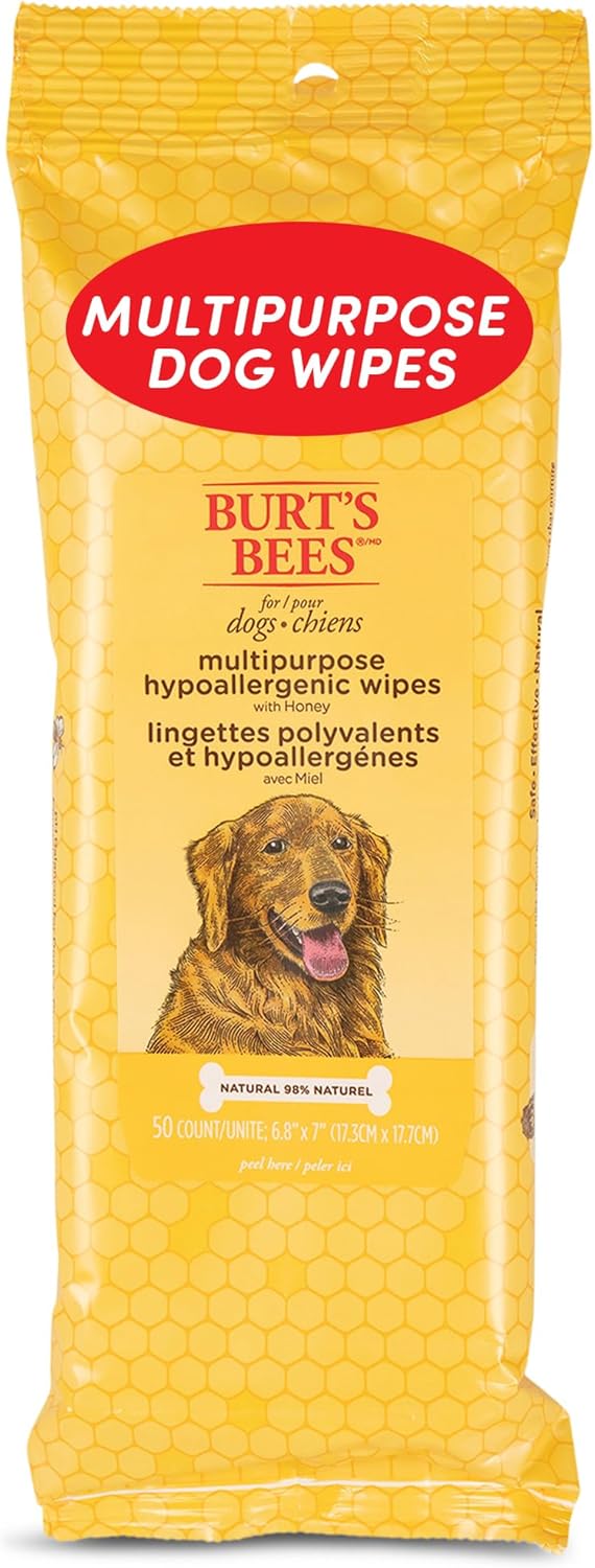 Burt’s Bees for Pets Multipurpose Dog Wipes with with Honey, 98% Natural Origin Formulas, Hypoallergenic Dog Wipes Cleaning, Dog Cleaning Wipes, Dog Wipes for Paws and Butt, 50ct Burt’s Bees for Pets Multipurpose Dog Wipes with with Honey, 98% Natural Origin Formulas, Hypoallergenic Dog Wipes Cleaning, Dog Cleaning Wipes, Dog Wipes for Paws and Butt, 50ct