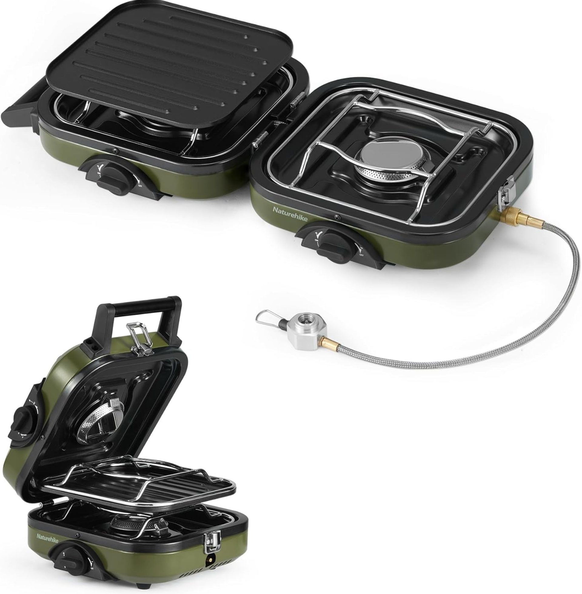 Naturehike 2 Burner Folding Camping Stove with Griddle, Portable Camp Isobutane Gas Stove with 16000 BTU Adjustable Burners & Piezo Ignition Naturehike 2 Burner Folding Camping Stove with Griddle, Portable Camp Isobutane Gas Stove with 16000 BTU Adjustable Burners & Piezo Ignition
