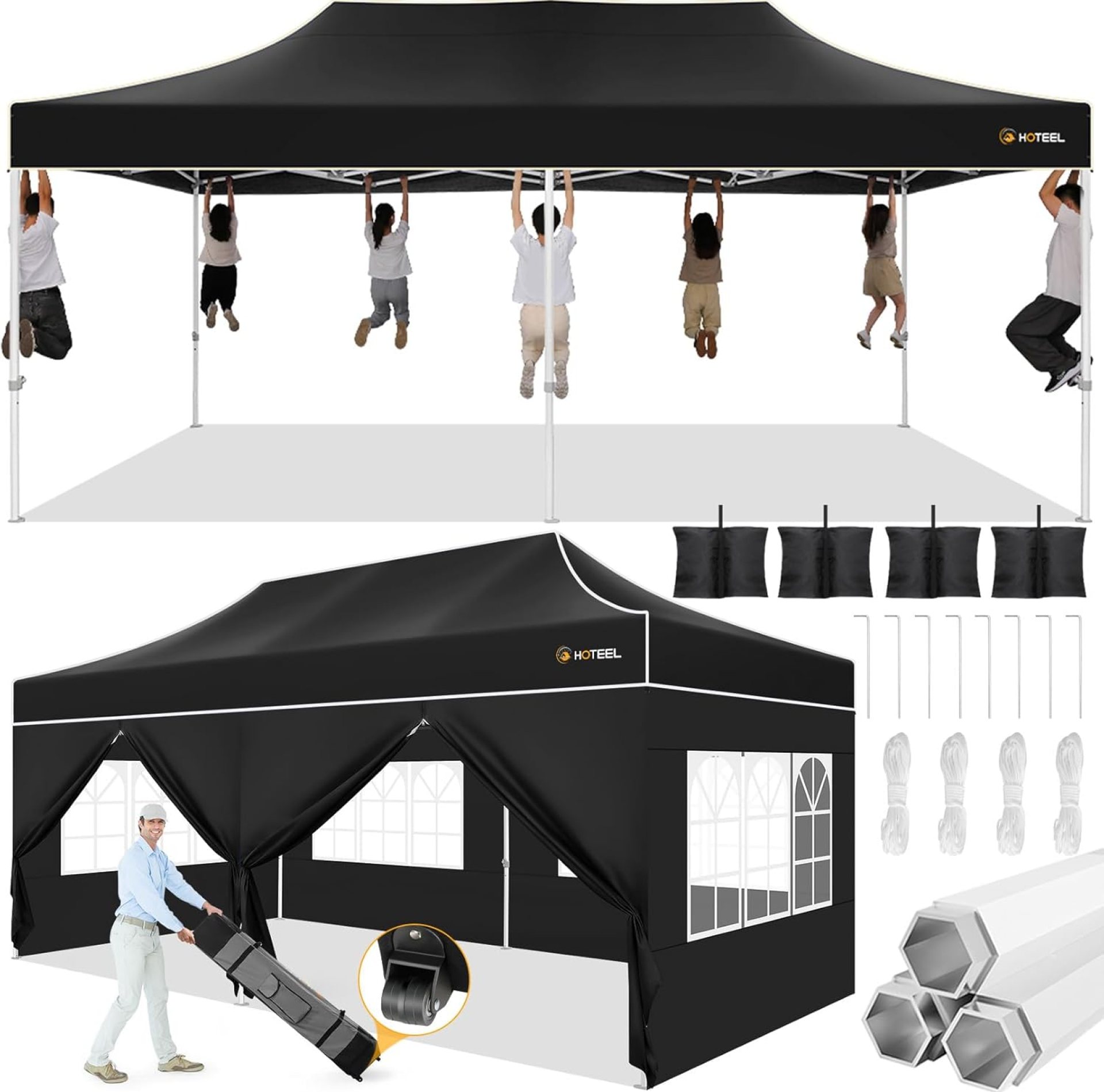 Hoteel Canopy 10×20 Pop Up Canopy Tent Heavy Duty with 6 Sidewalls,UPF50+ and Waterproof 1500mm,3 Height Adjustable,Upgraded Hexagonal Pipe,Commercial Instant Tent,for Picnic,Parties,Wedding,Black Hoteel Canopy 10×20 Pop Up Canopy Tent Heavy Duty with 6 Sidewalls,UPF50+ and Waterproof 1500mm,3 Height Adjustable,Upgraded Hexagonal Pipe,Commercial Instant Tent,for Picnic,Parties,Wedding,Black
