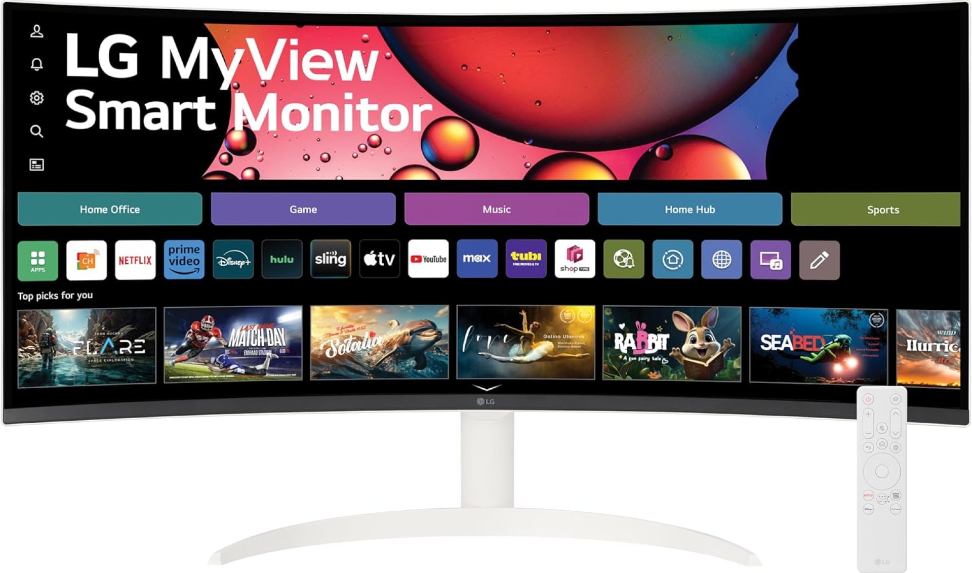 LG 34SR60QC-W 34-inch QHD (3440×1440) Curved MyView Smart Monitor with Streaming, UltraWide Screen, webOS, HDR10, 100Hz, Built-in Speaker, AirPlay2, Screen Share, Bluetooth, ThinQ App, White LG 34SR60QC-W 34-inch QHD (3440×1440) Curved MyView Smart Monitor with Streaming, UltraWide Screen, webOS, HDR10, 100Hz, Built-in Speaker, AirPlay2, Screen Share, Bluetooth, ThinQ App, White