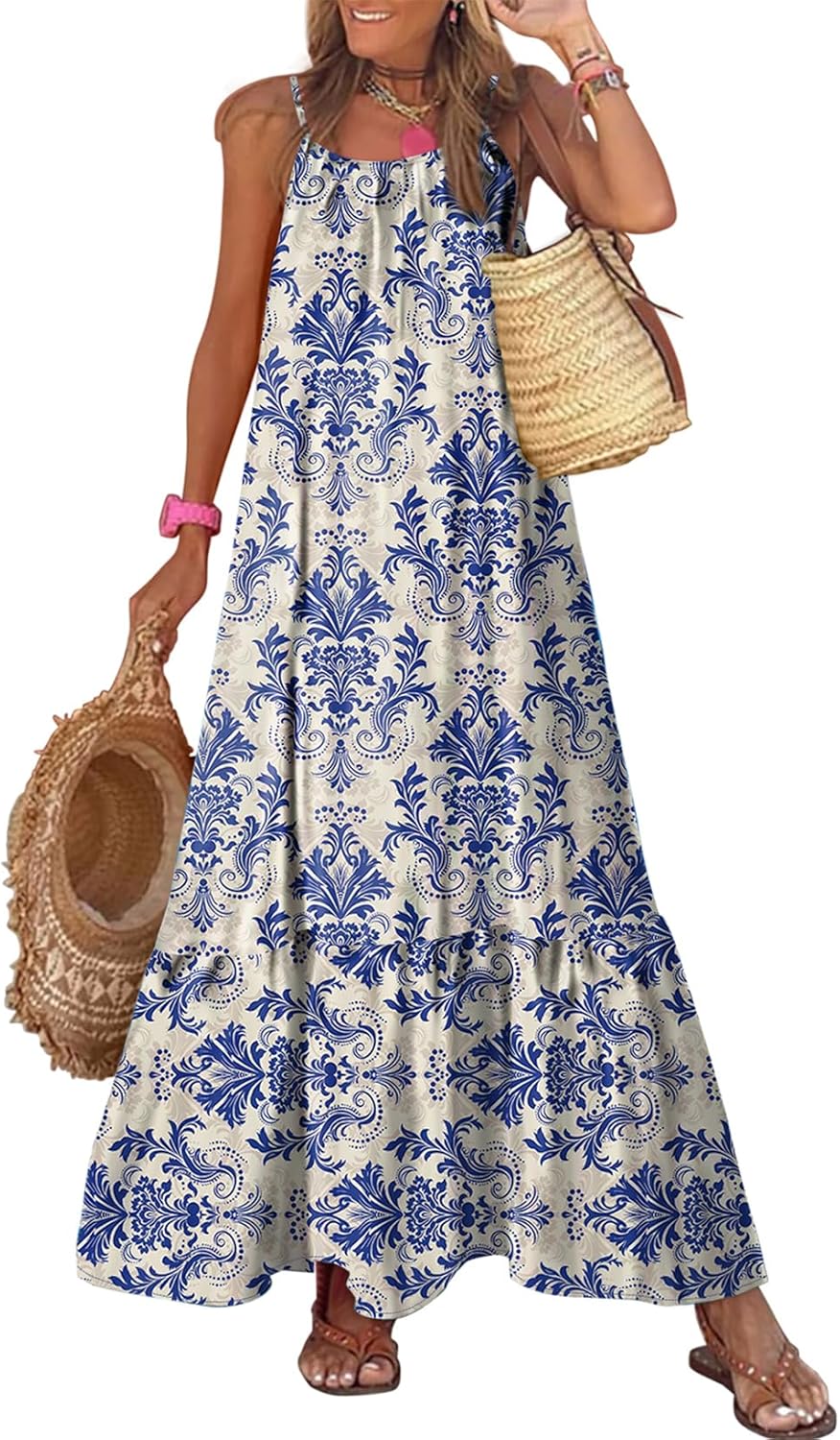 Dokotoo Women Summer Dresses 2025 Spaghetti Strap Scoop Neck Smocked Ruffle Flowy Boho Maxi Dress Dokotoo Women Summer Dresses 2025 Spaghetti Strap Scoop Neck Smocked Ruffle Flowy Boho Maxi Dress