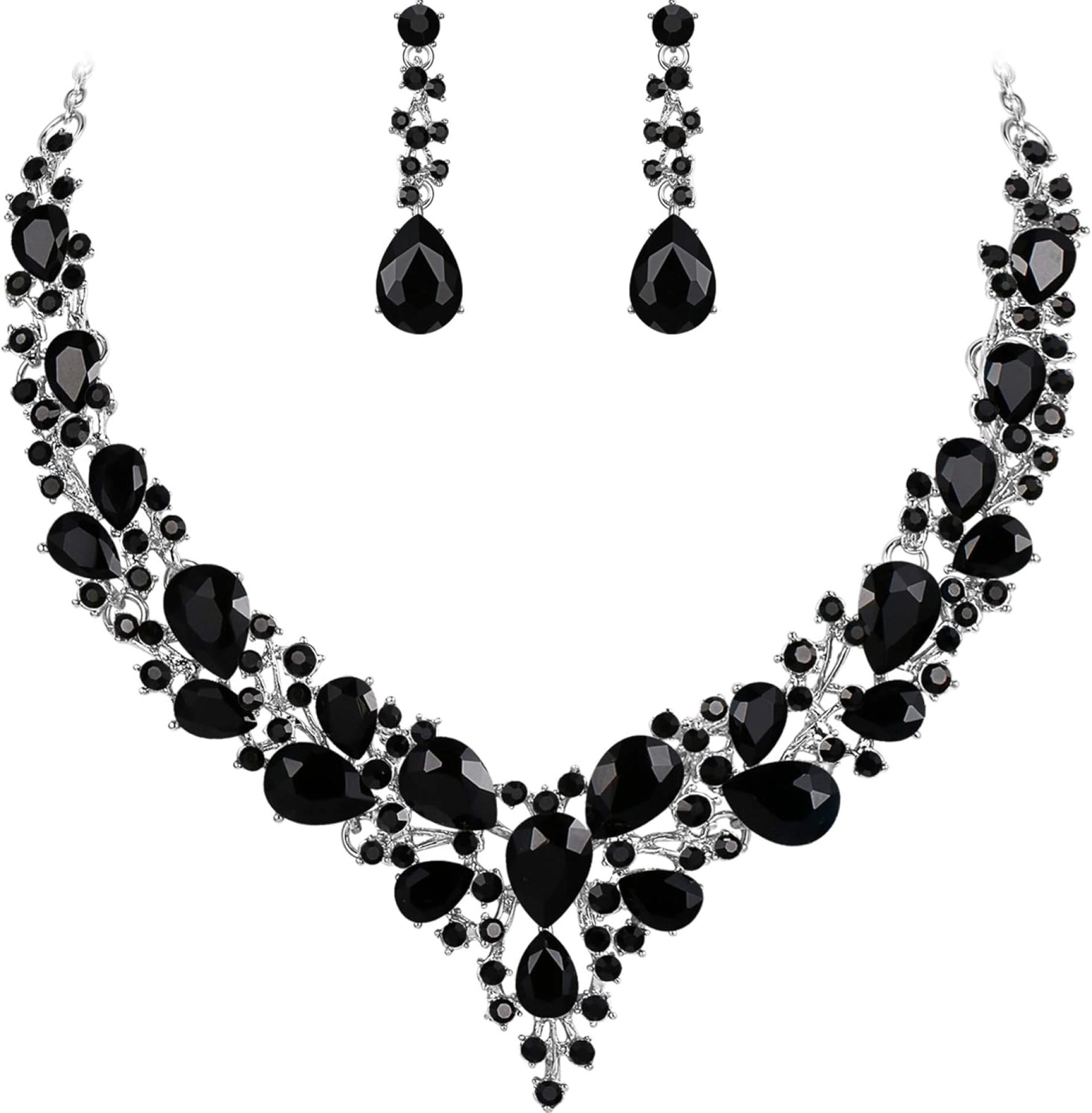 BriLove Women’s Wedding Bridal Austrian Crystal Teardrop Cluster Statement Necklace Dangle Earrings Jewelry Set BriLove Women’s Wedding Bridal Austrian Crystal Teardrop Cluster Statement Necklace Dangle Earrings Jewelry Set