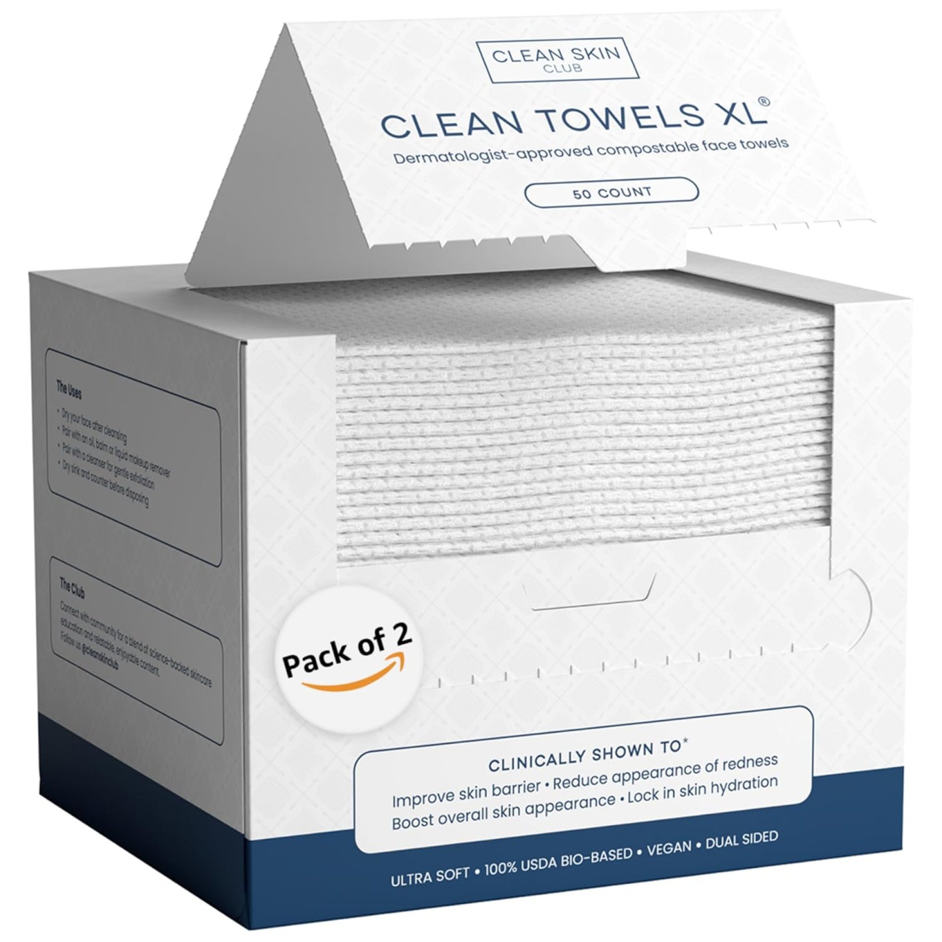 Clean Skin Club Clean Towels XL™, 100% USDA Biobased Face Towel, Disposable Face Towelette, Eczema Association Accepted, Makeup Remover Dry Wipes, Ultra Soft, 100 Ct, 2 Pack Clean Skin Club Clean Towels XL™, 100% USDA Biobased Face Towel, Disposable Face Towelette, Eczema Association Accepted, Makeup Remover Dry Wipes, Ultra Soft, 100 Ct, 2 Pack
