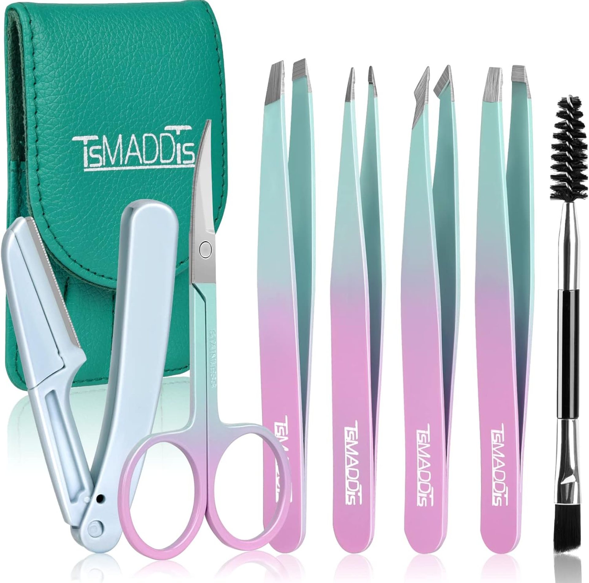 TsMADDTs 7PCS Tweezers for Women Facial Hair, Precision Tweezer Set for Eyebrows with Curved Scissor and Eyebrow Razor for Ingrown Hair TsMADDTs 7PCS Tweezers for Women Facial Hair, Precision Tweezer Set for Eyebrows with Curved Scissor and Eyebrow Razor for Ingrown Hair