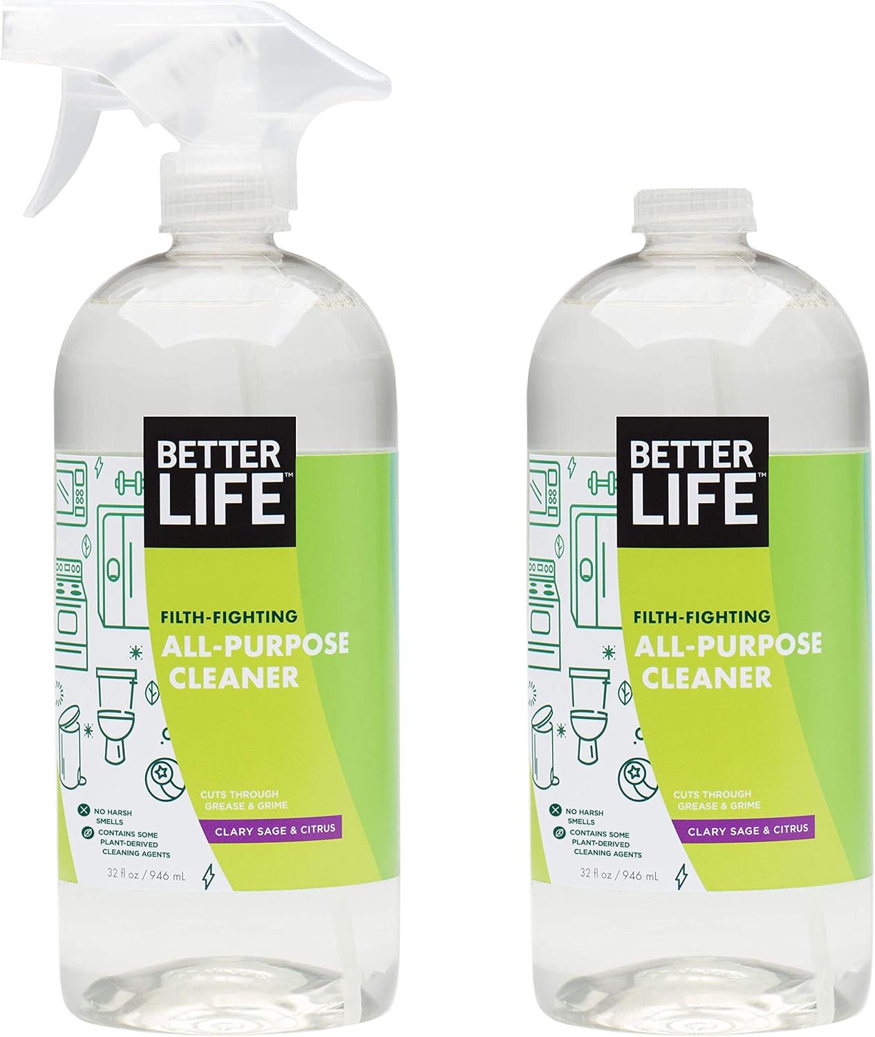 Better Life All Purpose Cleaner – Multipurpose Home and Kitchen Cleaning Spray for Glass, Countertops, Appliances, Upholstery & More – Multi-surface Spray Cleaner – 32oz (Pack of 2) Clary Sage/Citrus Better Life All Purpose Cleaner – Multipurpose Home and Kitchen Cleaning Spray for Glass, Countertops, Appliances, Upholstery & More – Multi-surface Spray Cleaner – 32oz (Pack of 2) Clary Sage/Citrus