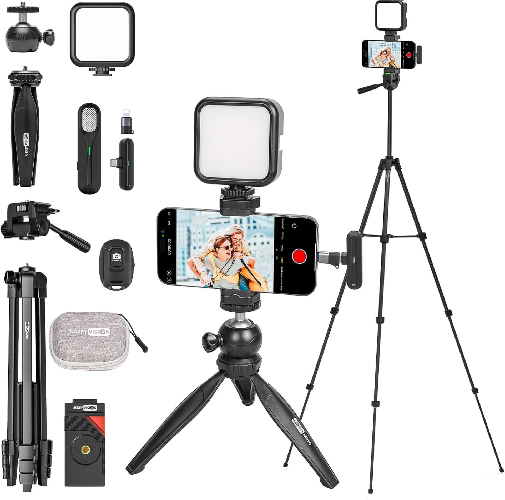Upgraded Vlogging Kit w/Wireless Lavalier Microphone,YouTube Kit for iPhone and Smartphone w/59” Retractable Tripod,Automatic Switch Phone Clamp,Content Creator Gear for TikTok(Vlog K5) Upgraded Vlogging Kit w/Wireless Lavalier Microphone,YouTube Kit for iPhone and Smartphone w/59” Retractable Tripod,Automatic Switch Phone Clamp,Content Creator Gear for TikTok(Vlog K5)