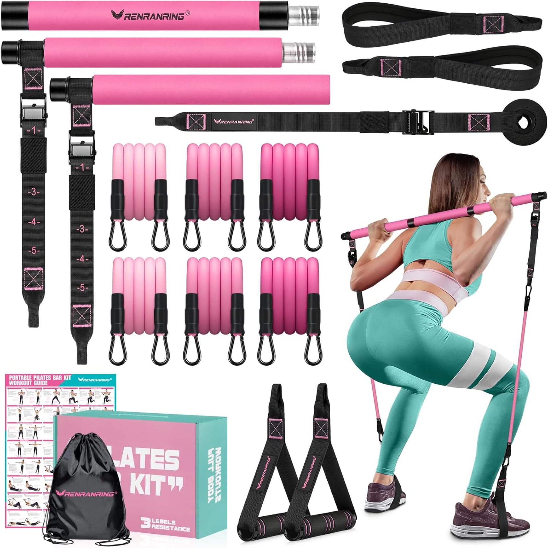 Pilates Bar Kit with Resistance Bands, Multifunctional Pilates Bar for Women & Men with Heavy-Duty Metal Adjustment Buckle, Pilates Home Equipment for Full BodyWorkouts Pilates Bar Kit with Resistance Bands, Multifunctional Pilates Bar for Women & Men with Heavy-Duty Metal Adjustment Buckle, Pilates Home Equipment for Full BodyWorkouts