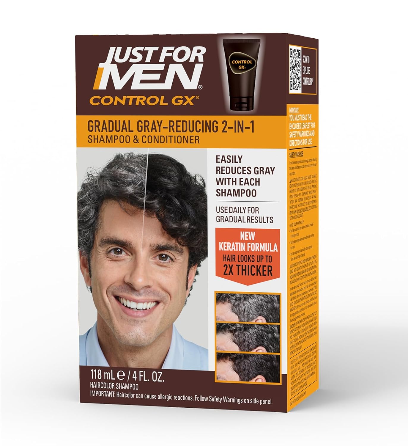 Just For Men Control GX Grey Reducing 2-in-1 Shampoo and Conditioner, Gradual Hair Color with Keratin for Stronger Thicker and Healthier Looking Hair, 4 Fl Oz – Pack of 1 (Packaging May Vary) Just For Men Control GX Grey Reducing 2-in-1 Shampoo and Conditioner, Gradual Hair Color with Keratin for Stronger Thicker and Healthier Looking Hair, 4 Fl Oz – Pack of 1 (Packaging May Vary)