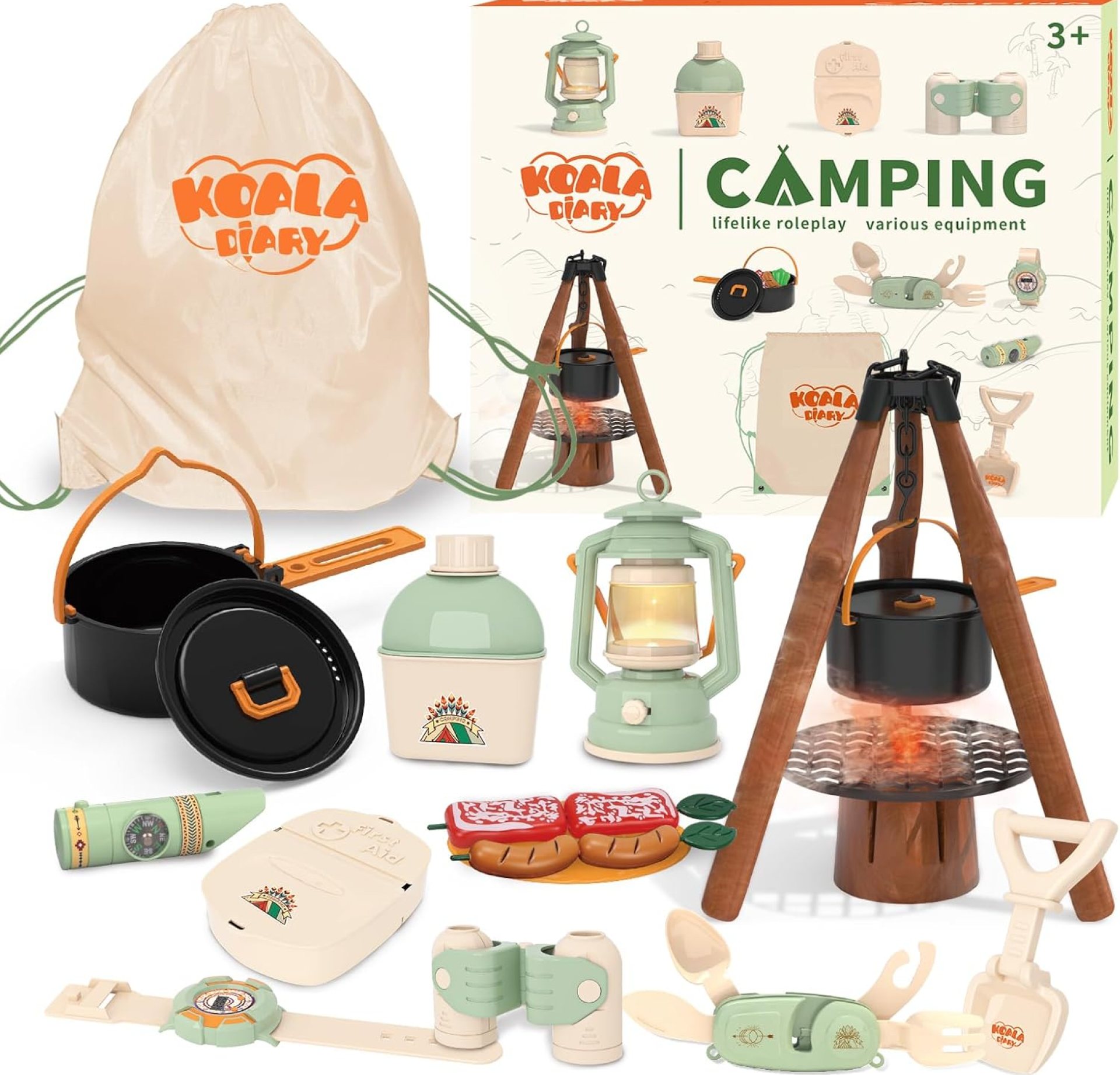 Kids Camping Toys Set – Pretend Play Camping Set with Food Toy, Spray Stove, Oil Lantern, Binoculars, Compass, Tableware, Watch & Storage Bag, Indoor Outdoor Toy for 3 4 5 6+ Year Old Boy Girl Gift Kids Camping Toys Set – Pretend Play Camping Set with Food Toy, Spray Stove, Oil Lantern, Binoculars, Compass, Tableware, Watch & Storage Bag, Indoor Outdoor Toy for 3 4 5 6+ Year Old Boy Girl Gift