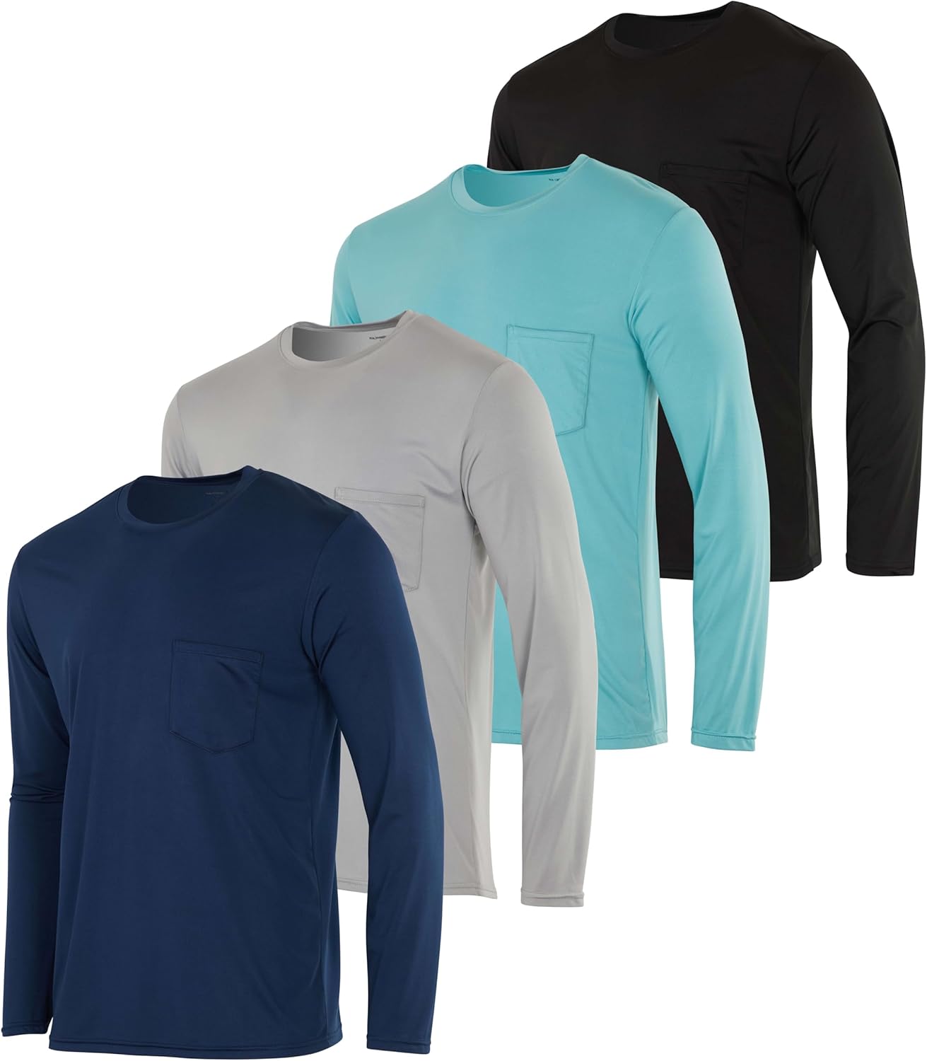 Real Essentials 4 Pack: Men’s Dry-Fit Active Athletic Long Sleeve Pocket Crew T-Shirt Outdoors UPF 50 S-5XLT Real Essentials 4 Pack: Men’s Dry-Fit Active Athletic Long Sleeve Pocket Crew T-Shirt Outdoors UPF 50 S-5XLT
