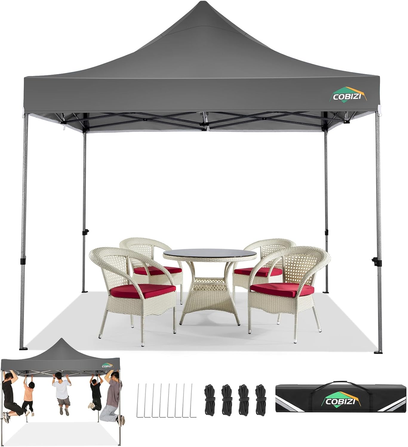 COBIZI 10×10 Pop Up Canopy Tent 10×10 Easy up Canopy, Heavy Duty Outdoor Canopy UPF 50+ All Weather Waterproof Instant Party Tents for Parties Gazebo with Handbag, Grey(Windproof Upgraded) COBIZI 10×10 Pop Up Canopy Tent 10×10 Easy up Canopy, Heavy Duty Outdoor Canopy UPF 50+ All Weather Waterproof Instant Party Tents for Parties Gazebo with Handbag, Grey(Windproof Upgraded)