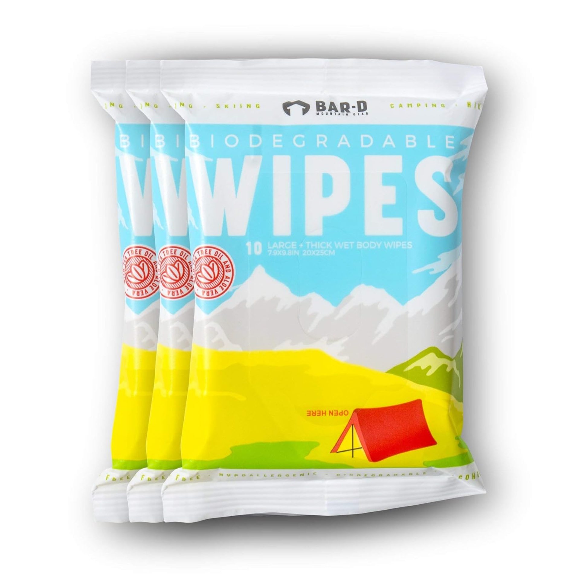 Bar-D Biodegradable Body Wipes with Tea Tree Oil & Aloe Vera – Refreshing Shower Wipes Great for Camping, Hiking, Post Workout and Travel (3-Pack, 10 Wipes/Pack) Bar-D Biodegradable Body Wipes with Tea Tree Oil & Aloe Vera – Refreshing Shower Wipes Great for Camping, Hiking, Post Workout and Travel (3-Pack, 10 Wipes/Pack)