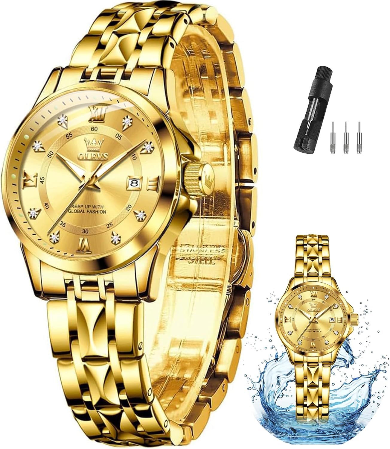 OLEVS Watch Women Two Tone Watches for Women with Date Dress Womens Watches for Small Wrists Luxury Easy Read Watches for Women Waterproof Blue/Black/Gold/Silver Dial Reloj para Mujer OLEVS Watch Women Two Tone Watches for Women with Date Dress Womens Watches for Small Wrists Luxury Easy Read Watches for Women Waterproof Blue/Black/Gold/Silver Dial Reloj para Mujer