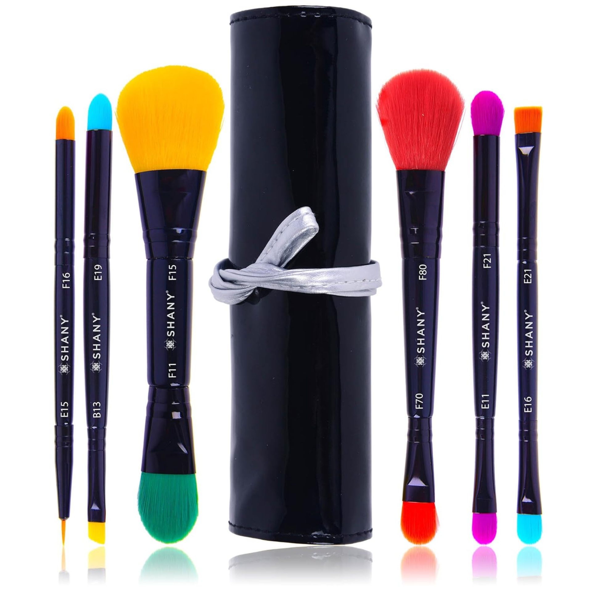SHANY Vegan Makeup Brushes – LUNA – 6 PC Double Sided Travel Make up Brushes with 12 unique Bristles – with Brush storage Pouch – Synthetic SHANY Vegan Makeup Brushes – LUNA – 6 PC Double Sided Travel Make up Brushes with 12 unique Bristles – with Brush storage Pouch – Synthetic