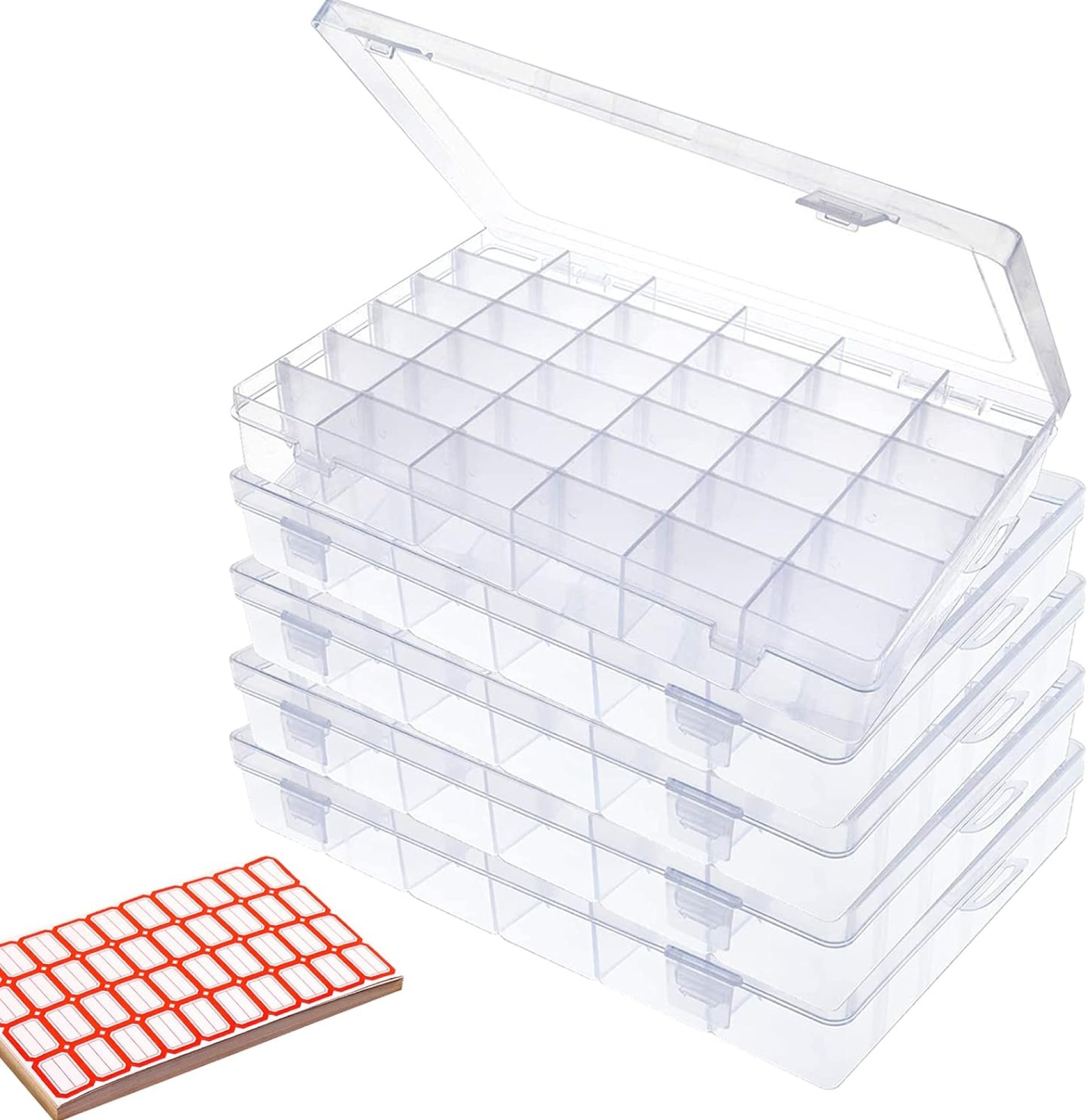 5Pack 36 Grids Clear Plastic Organizer Box with Adjustable Dividers Storage Container Jewelry Box for Beads Art Crafts Pieces Letter Board Fishing Tackles Rock Collection with 2000pcs Label Stickers 5Pack 36 Grids Clear Plastic Organizer Box with Adjustable Dividers Storage Container Jewelry Box for Beads Art Crafts Pieces Letter Board Fishing Tackles Rock Collection with 2000pcs Label Stickers