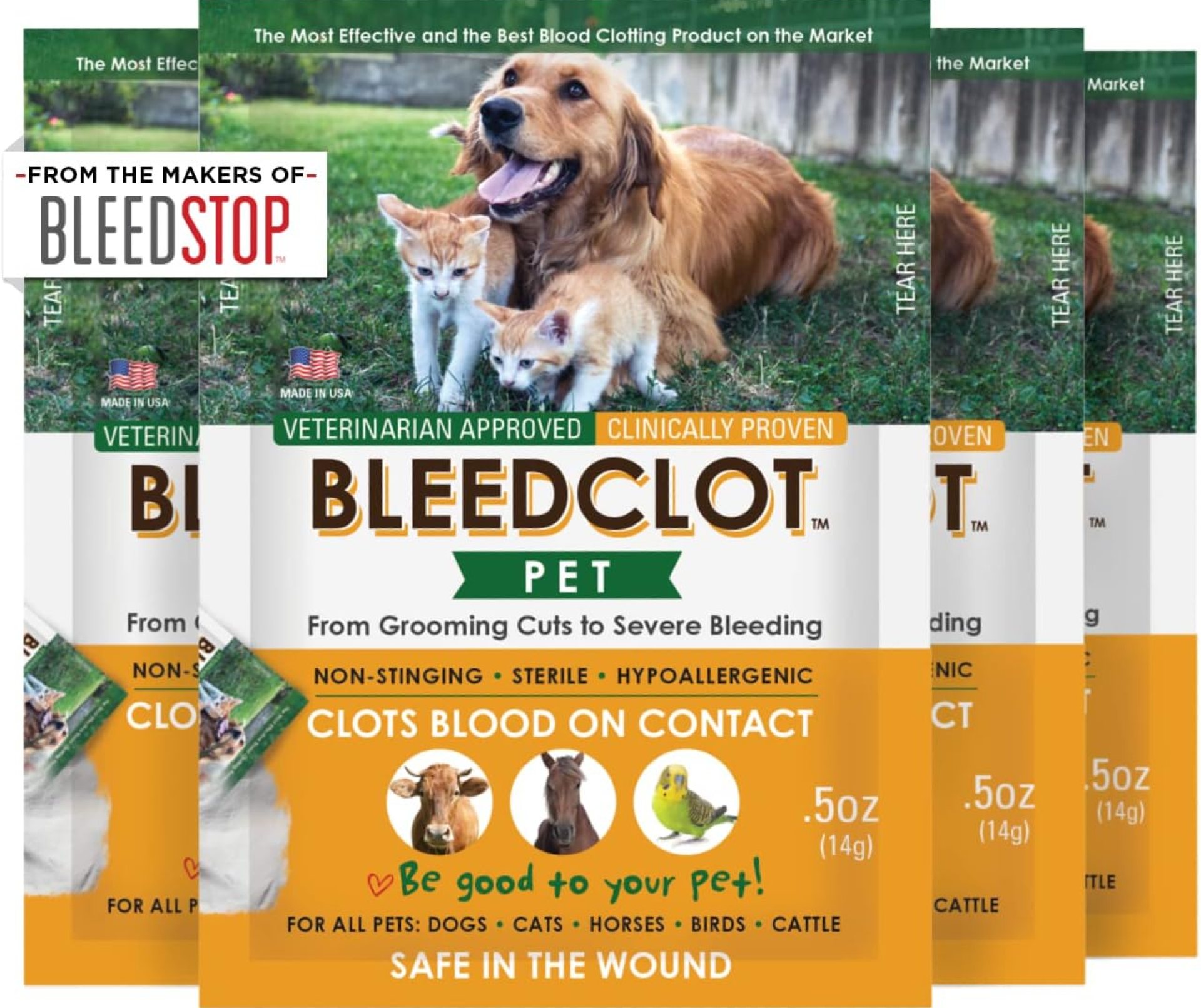 BleedClot Pet First Aid Blood Clotting Powder | The Best for All Animals to Stop Bleeding, Guaranteed | for Minor Cuts and Severe Arterial Bleeding | from The Makers of BleedStop (4 Pouches (0.5 oz)) BleedClot Pet First Aid Blood Clotting Powder | The Best for All Animals to Stop Bleeding, Guaranteed | for Minor Cuts and Severe Arterial Bleeding | from The Makers of BleedStop (4 Pouches (0.5 oz))