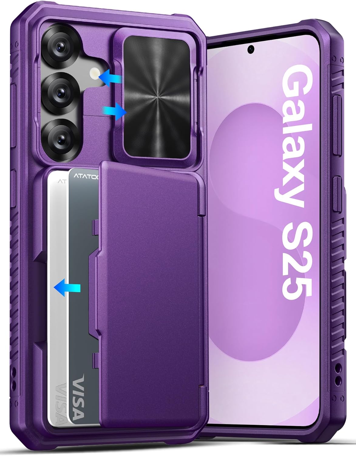 for Samsung Galaxy S25 Case, Built-in Card Holder (Store 3-5 Cards) & Slide Camera Cover & RFID Blocking, Military Grade Protection, Hard Wallet Phone Case for Samsung S25 6.2″, Dark Purple for Samsung Galaxy S25 Case, Built-in Card Holder (Store 3-5 Cards) & Slide Camera Cover & RFID Blocking, Military Grade Protection, Hard Wallet Phone Case for Samsung S25 6.2″, Dark Purple