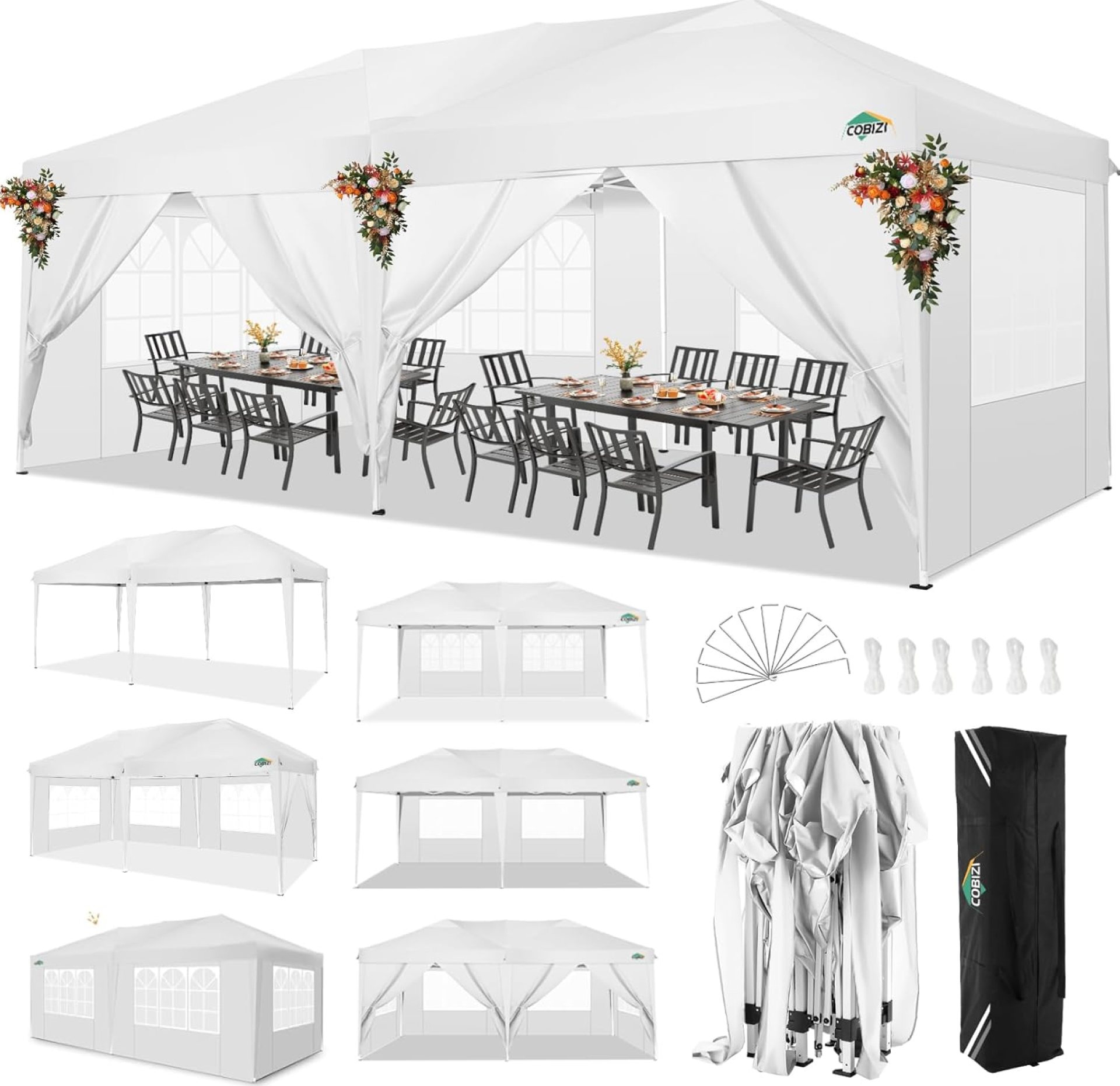 COBIZI Canopy 10×20 Pop Up Canopy with 6 Sidewalls,Waterproof Canopy Outdoor Event Shelter UPF 50+ Gazebo Portable Tents for Parties Beach Camping Wedding Commercial Instant Easy up Canopy 10×20,White COBIZI Canopy 10×20 Pop Up Canopy with 6 Sidewalls,Waterproof Canopy Outdoor Event Shelter UPF 50+ Gazebo Portable Tents for Parties Beach Camping Wedding Commercial Instant Easy up Canopy 10×20,White