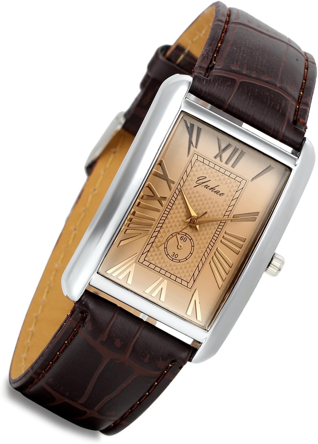 Lancardo Retro Vintage Square Quartz Analog Watch Silver Tone Case Crocodile Pattern Brown Leather Business Casual Dress Wrist Watch Lancardo Retro Vintage Square Quartz Analog Watch Silver Tone Case Crocodile Pattern Brown Leather Business Casual Dress Wrist Watch