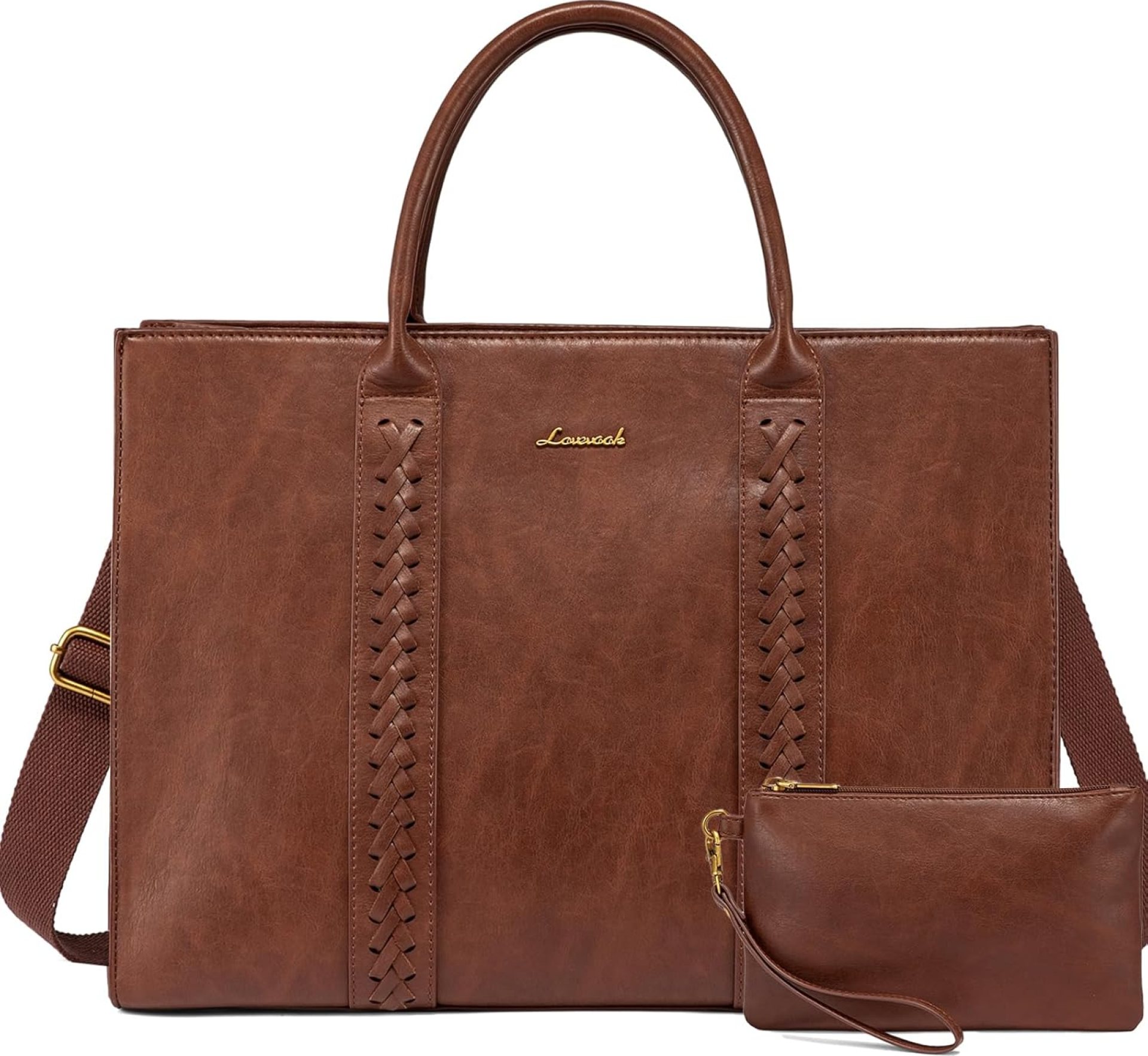 LOVEVOOK Laptop Tote Bag for Women, Vintage Leather Work Bag With Cup Holder, Waterproof Computer Purse, Professional Briefcase Office Shoulder Handbag, 15.6 Inch, Brown LOVEVOOK Laptop Tote Bag for Women, Vintage Leather Work Bag With Cup Holder, Waterproof Computer Purse, Professional Briefcase Office Shoulder Handbag, 15.6 Inch, Brown