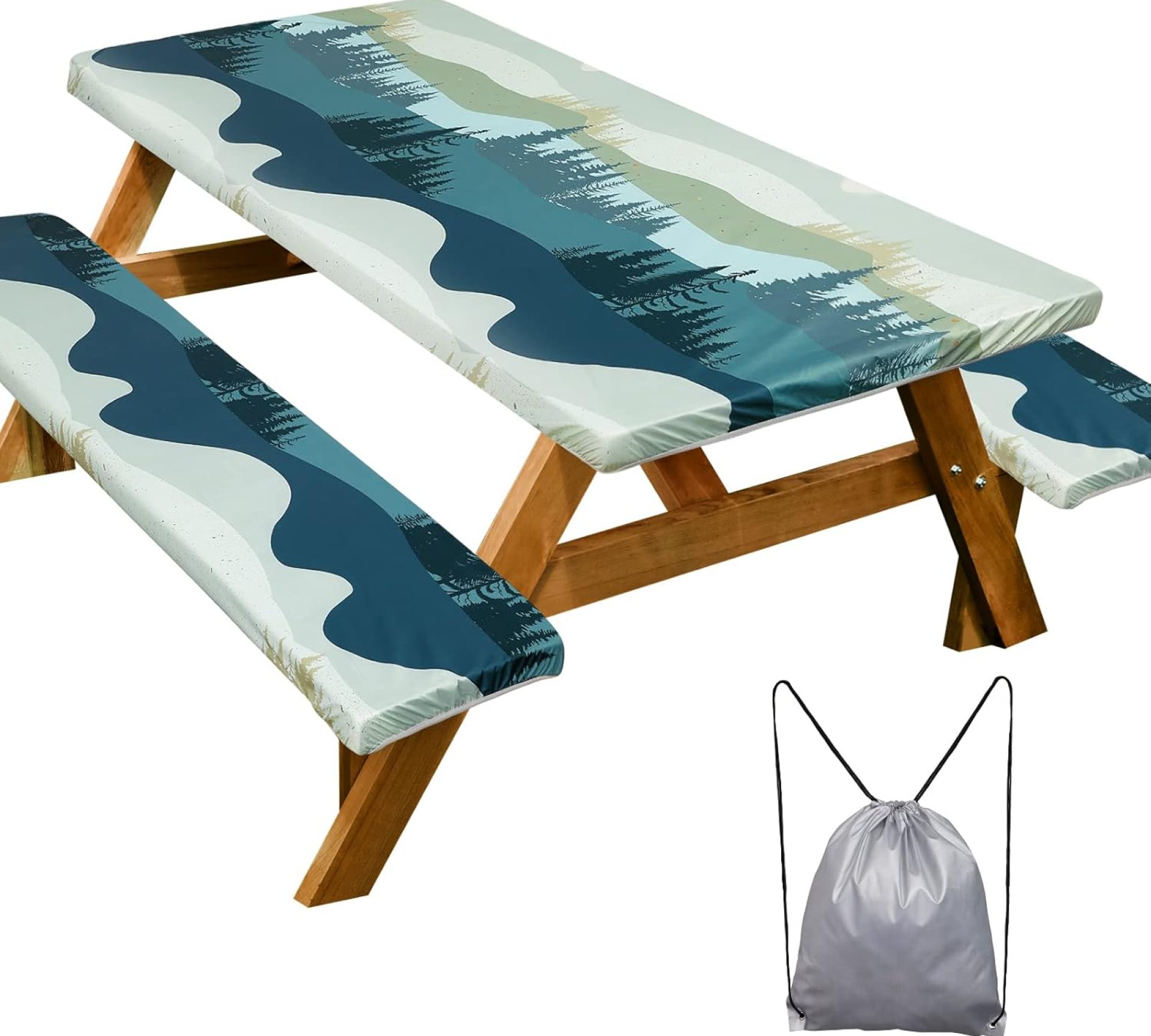 Picnic Table Cover with Bench Covers Camping Essentials Waterproof Windproof Camping Tablecloth with Drawstring Bag, Fitted Rectangle Tables and Seats, 72in, Green Blue Picnic Table Cover with Bench Covers Camping Essentials Waterproof Windproof Camping Tablecloth with Drawstring Bag, Fitted Rectangle Tables and Seats, 72in, Green Blue