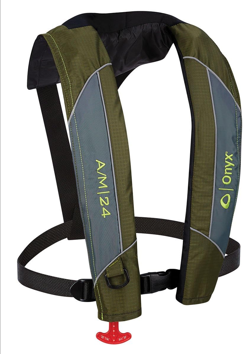 Onyx A/M-24 Automatic/Manual Inflatable Life Jacket, U.S. Coast Guard Approved, Low Profile, Compact Design, Manual Convertible Inflation Option Onyx A/M-24 Automatic/Manual Inflatable Life Jacket, U.S. Coast Guard Approved, Low Profile, Compact Design, Manual Convertible Inflation Option