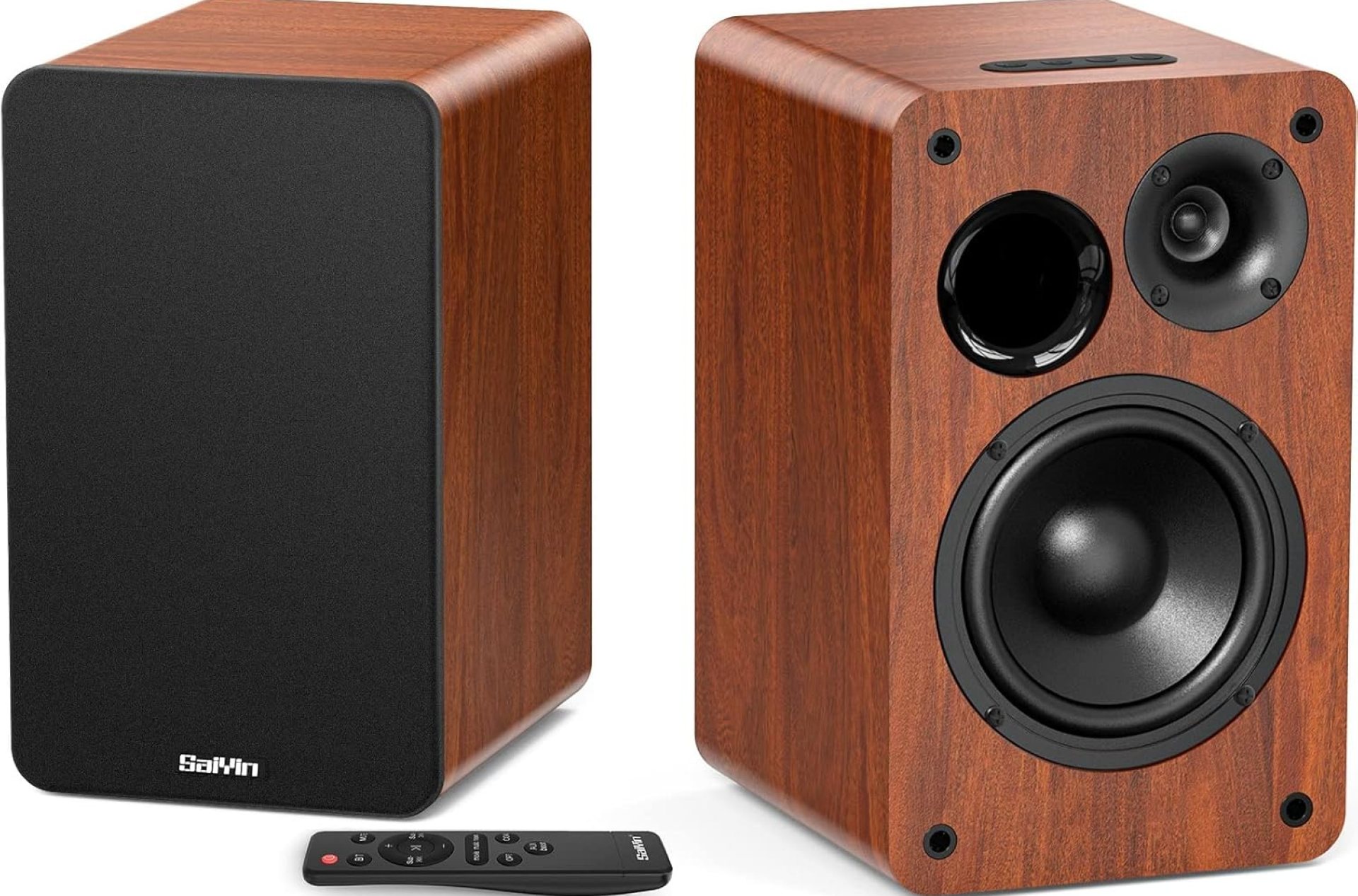 Saiyin Bluetooth Bookshelf Speakers for Record Player, Powered Studio Monitor Speaker with 5.2 Inch Woofer, Horn Tweeter and Optical RCA Inputs, Subwoofer Line Out for Turnable. Saiyin Bluetooth Bookshelf Speakers for Record Player, Powered Studio Monitor Speaker with 5.2 Inch Woofer, Horn Tweeter and Optical RCA Inputs, Subwoofer Line Out for Turnable.