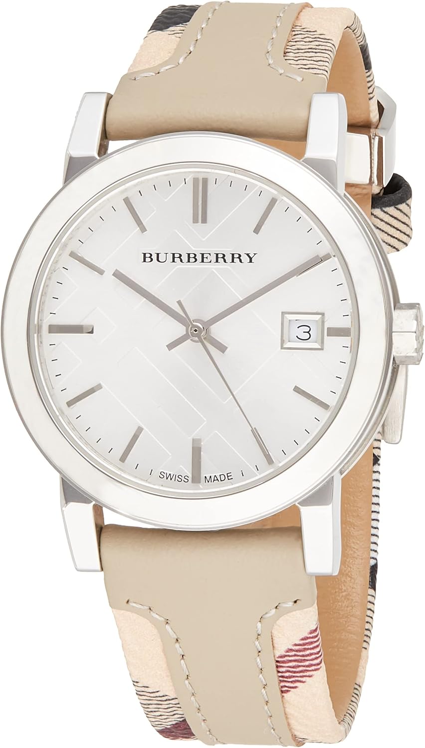 Burberry BU9132 Women’s Swiss The City Haymarket Check and White Leather Strap Watch Burberry BU9132 Women’s Swiss The City Haymarket Check and White Leather Strap Watch
