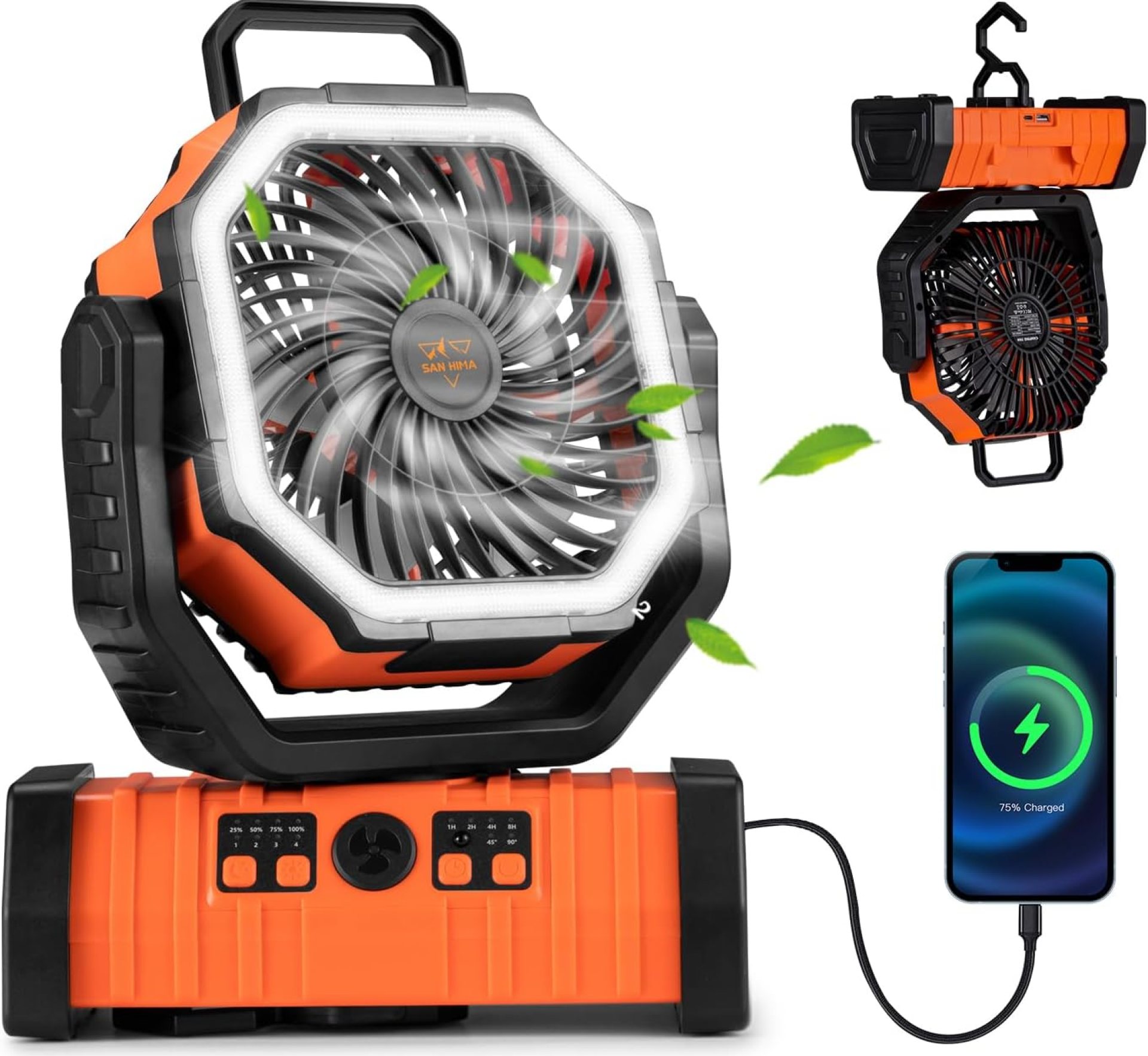 SanHima Camping Fan with LED Light – 20000mAh Rechargeable Battery Powered Portable Fan w/ 360° Rotation Hook, 4 Speed Oscillation Cordless USB Desk Fan for Tent Travel Home Office Beach Fishing SanHima Camping Fan with LED Light – 20000mAh Rechargeable Battery Powered Portable Fan w/ 360° Rotation Hook, 4 Speed Oscillation Cordless USB Desk Fan for Tent Travel Home Office Beach Fishing