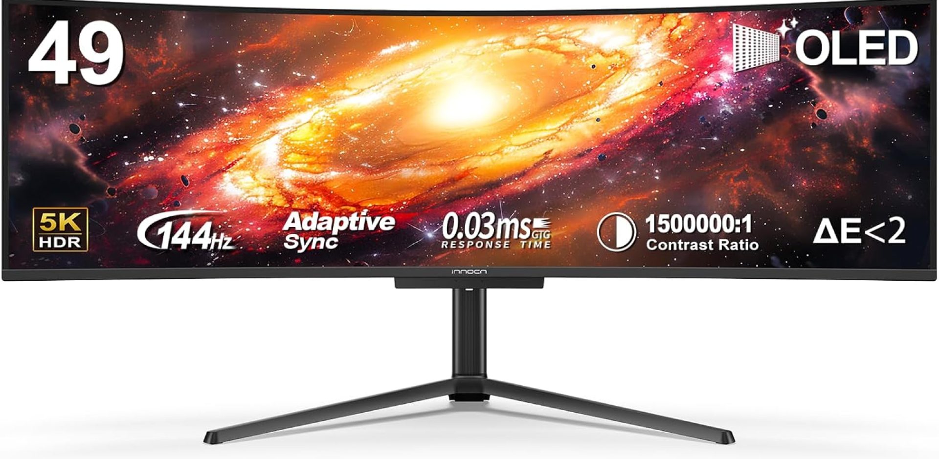 INNOCN 49″ OLED Ultrawide Curved Gaming Monitor 5120 x 1440p 144Hz, 0.03ms, USB Type C 90W, HDMI 2.1, DisplayPort, USB Hub, Surrounding Speakers, Adaptive-Sync, Height Adjustable Stand, Black INNOCN 49″ OLED Ultrawide Curved Gaming Monitor 5120 x 1440p 144Hz, 0.03ms, USB Type C 90W, HDMI 2.1, DisplayPort, USB Hub, Surrounding Speakers, Adaptive-Sync, Height Adjustable Stand, Black