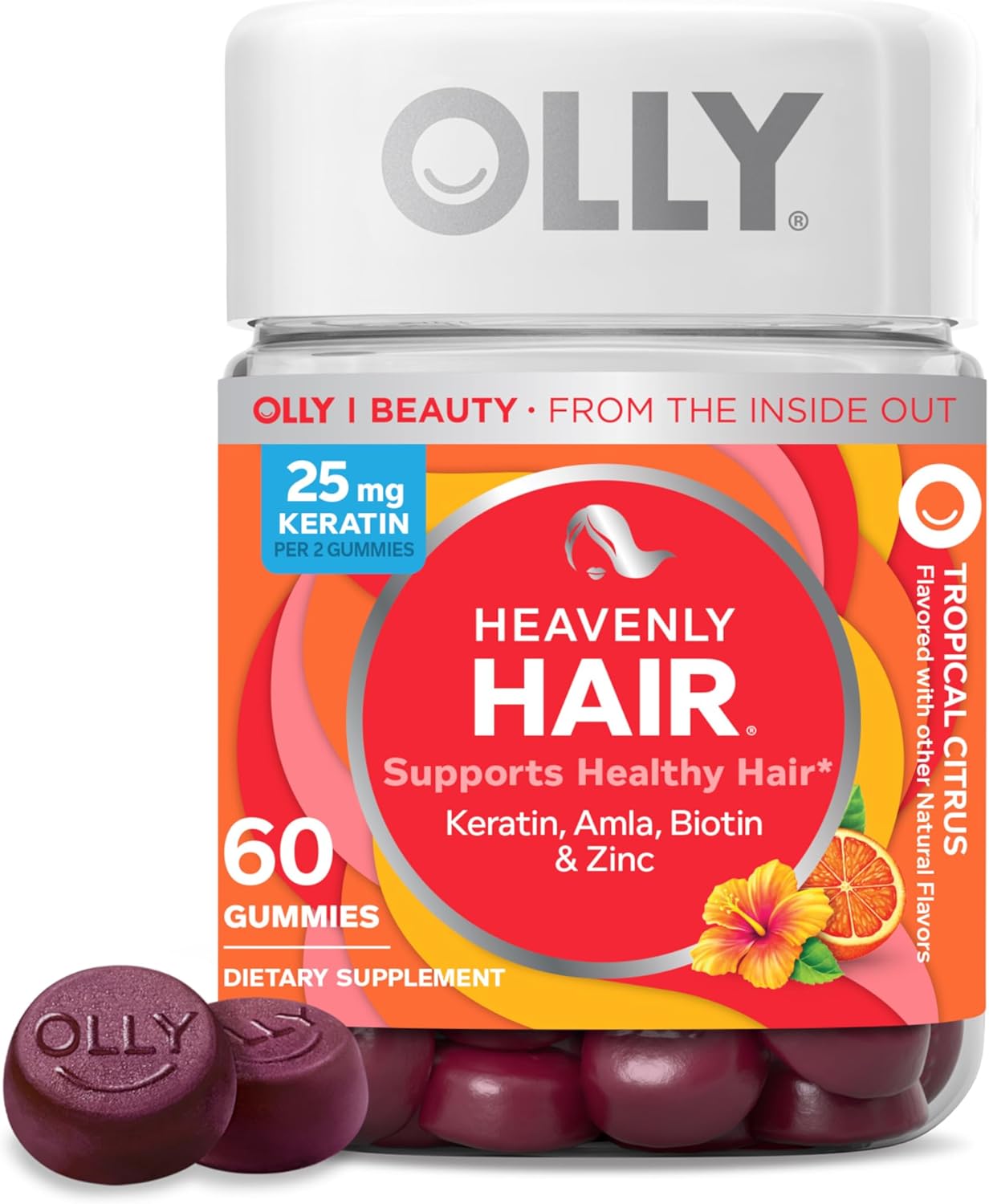 OLLY Heavenly Hair Gummy, Supports Healthy Hair, Keratin, Biotin, AMLA, Chewable Supplement, 30 Day Supply – 60 Count OLLY Heavenly Hair Gummy, Supports Healthy Hair, Keratin, Biotin, AMLA, Chewable Supplement, 30 Day Supply – 60 Count