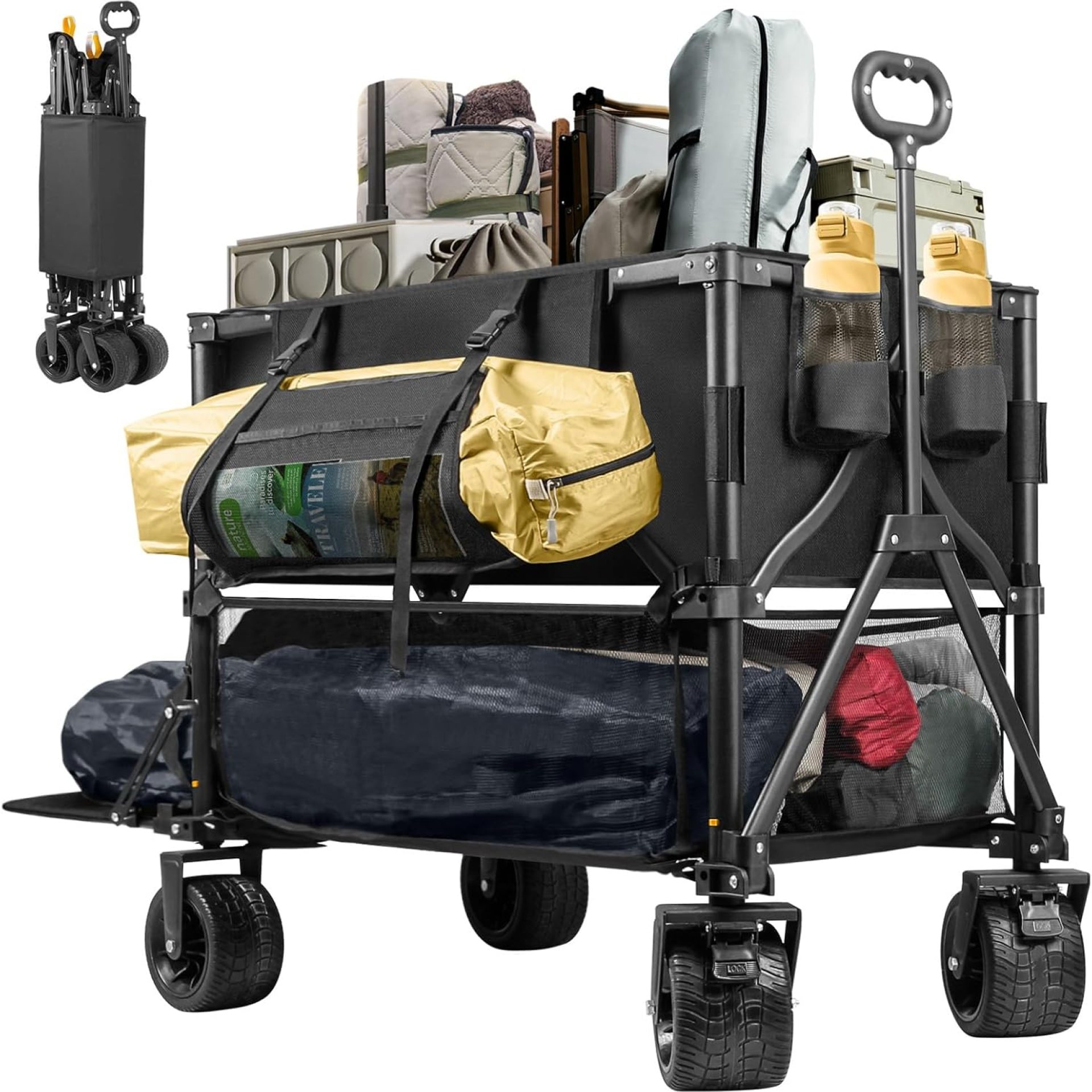 Double Decker Wagon 600lb Capacity & 400L Collapsible Sports Wagon with Big Wheels 54″ Extended Utility Folding Cart for Camping Fishing & Outdoor Use Double Decker Wagon 600lb Capacity & 400L Collapsible Sports Wagon with Big Wheels 54″ Extended Utility Folding Cart for Camping Fishing & Outdoor Use