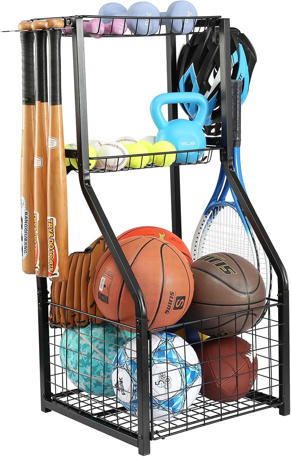 YueTong Sports Equipment Organizer for Garage Organization,Ball Storage With Basketball Holder and Ball Cart Rack,Outdoor Toy Storage with Bin for Nerf Gun,Football,Volleyball Stuf,Gym Accessories YueTong Sports Equipment Organizer for Garage Organization,Ball Storage With Basketball Holder and Ball Cart Rack,Outdoor Toy Storage with Bin for Nerf Gun,Football,Volleyball Stuf,Gym Accessories