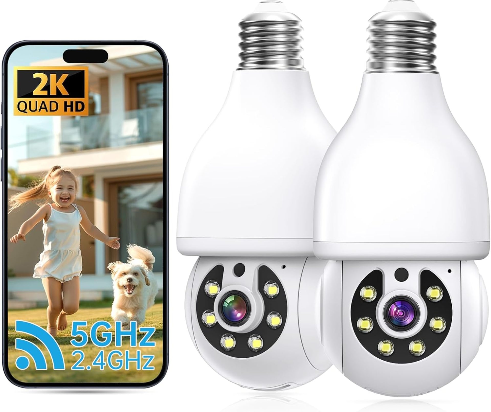 2K Light Bulb Security Camera 5G&2.4G WiFi Security Cameras Wireless Outdoor Indoor,360° Bulb Cameras for Home Security Outside Indoor,Motion Detection and Alarm,Two-Way Talk,Color Night Vision 2 Pack 2K Light Bulb Security Camera 5G&2.4G WiFi Security Cameras Wireless Outdoor Indoor,360° Bulb Cameras for Home Security Outside Indoor,Motion Detection and Alarm,Two-Way Talk,Color Night Vision 2 Pack