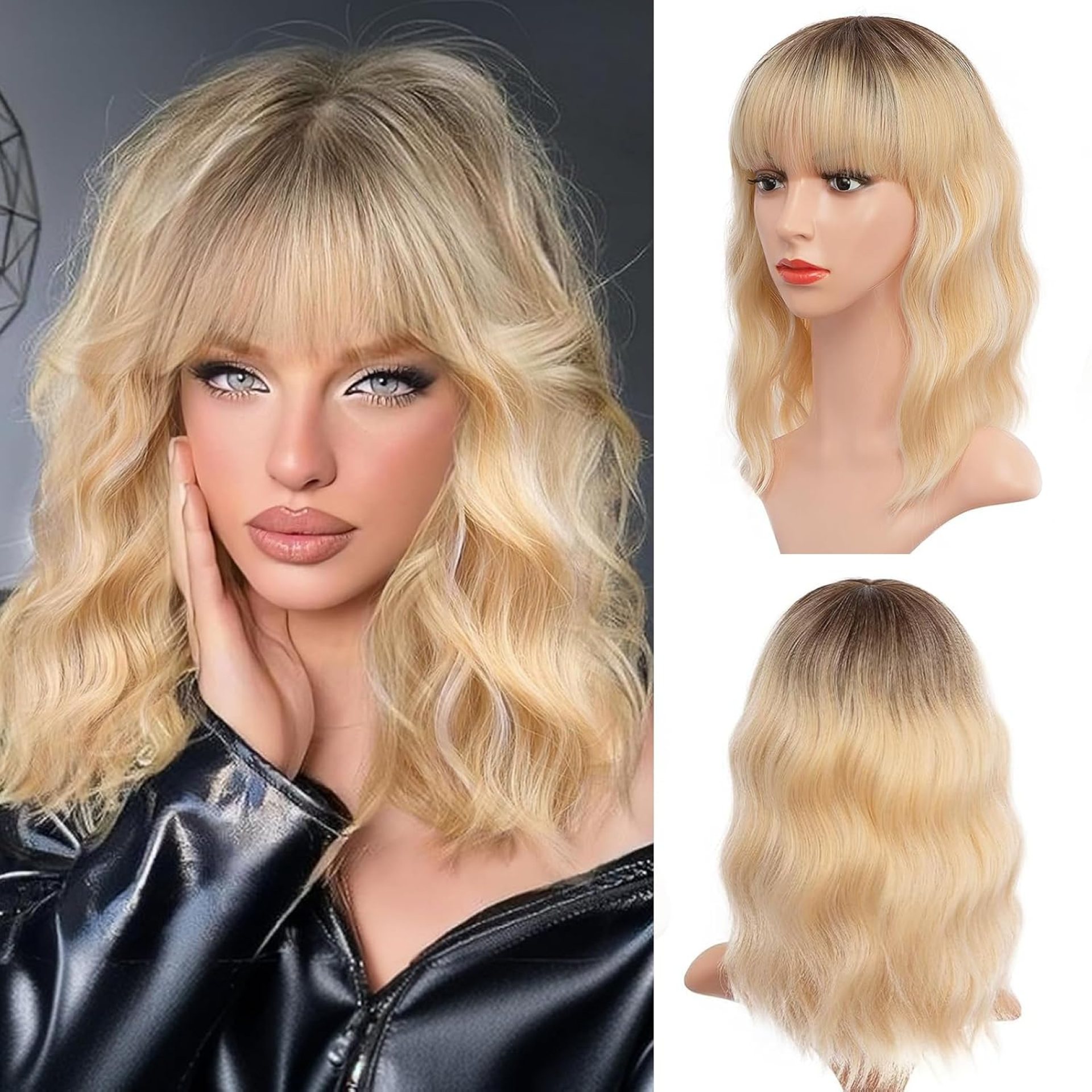 ENTRANCED STYLES Platinum Blonde Wig with Bangs Light Blond Wavy Wigs for Women Medium Length Curly Wavy Hair Cosplay Wig Synthetic Hair for Daily Party Halloween Use 14 Inch ENTRANCED STYLES Platinum Blonde Wig with Bangs Light Blond Wavy Wigs for Women Medium Length Curly Wavy Hair Cosplay Wig Synthetic Hair for Daily Party Halloween Use 14 Inch
