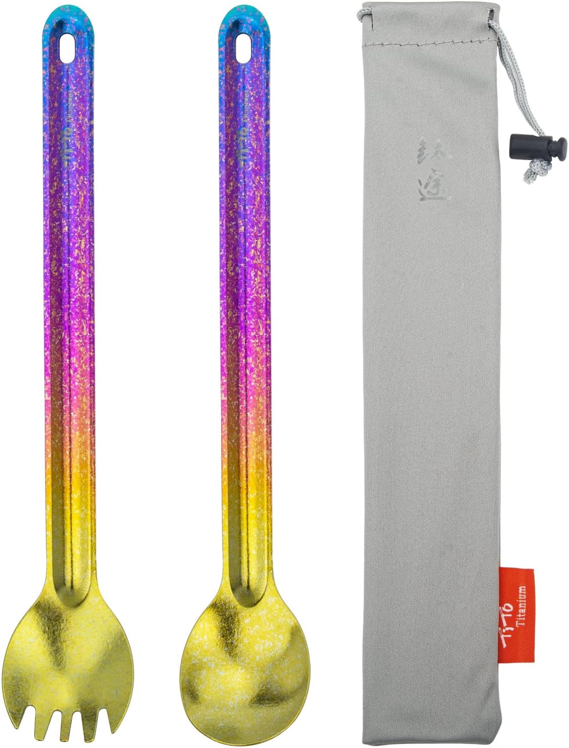 TiTo Titanium Long Handle Spork and Spoon Eco-Friendly Ultralight Portabale Flatware for Outdoor Camping Backpacking Hiking Travel Picnic Tableware with Bag(2pcs Colorful) TiTo Titanium Long Handle Spork and Spoon Eco-Friendly Ultralight Portabale Flatware for Outdoor Camping Backpacking Hiking Travel Picnic Tableware with Bag(2pcs Colorful)