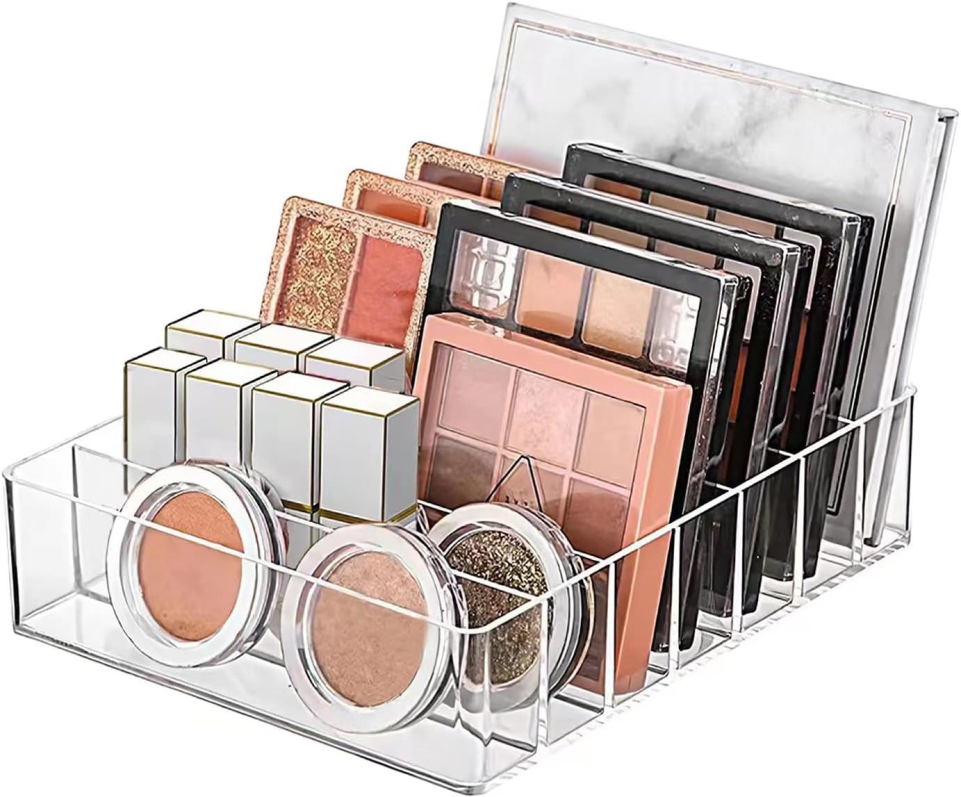 Makeup Organizer for Eyeshadow Palette and Lipstick Organizer, 7 Section Divided Makeup Palette Organizer for Vanity Drawer Countertop Modern Cosmetics Storage(7.48″ x 6.22″ x 1.77″) Makeup Organizer for Eyeshadow Palette and Lipstick Organizer, 7 Section Divided Makeup Palette Organizer for Vanity Drawer Countertop Modern Cosmetics Storage(7.48″ x 6.22″ x 1.77″)
