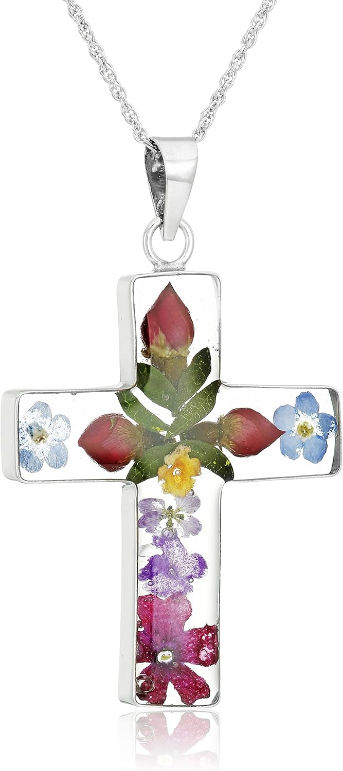Amazon Essentials 14k Gold Over Sterling Silver Pressed Flower Multi-Colored Cross Pendant Necklace (previously Amazon Collection) Amazon Essentials 14k Gold Over Sterling Silver Pressed Flower Multi-Colored Cross Pendant Necklace (previously Amazon Collection)