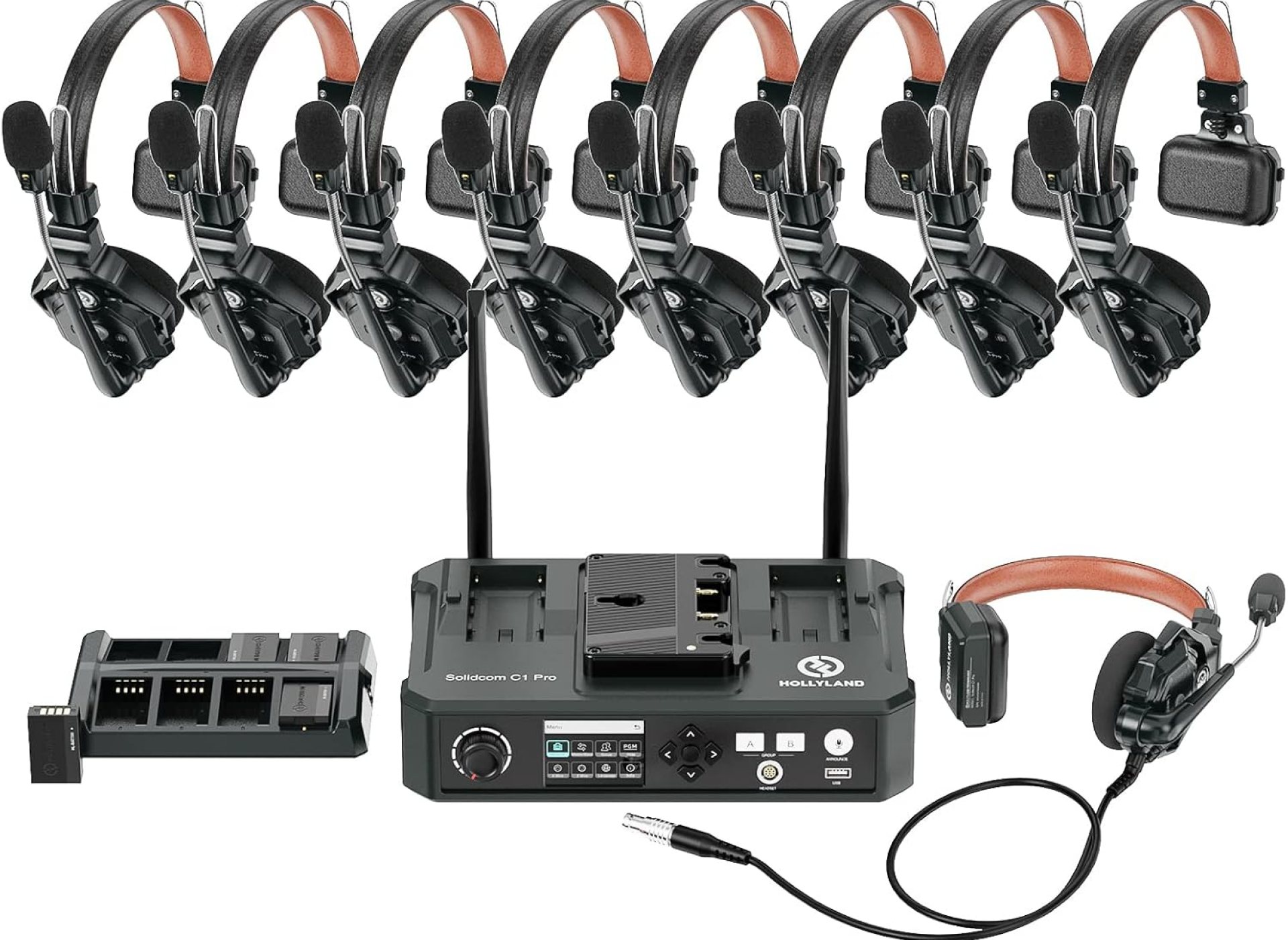 Hollyland Solidcom C1 PRO 9-Users Wireless Headset Intercom System ENC Noise Cancellation with Base Station, 1.9GHz Full-Duplex Team Communication with AB Grouping Cloud Meeting Announcement Hollyland Solidcom C1 PRO 9-Users Wireless Headset Intercom System ENC Noise Cancellation with Base Station, 1.9GHz Full-Duplex Team Communication with AB Grouping Cloud Meeting Announcement