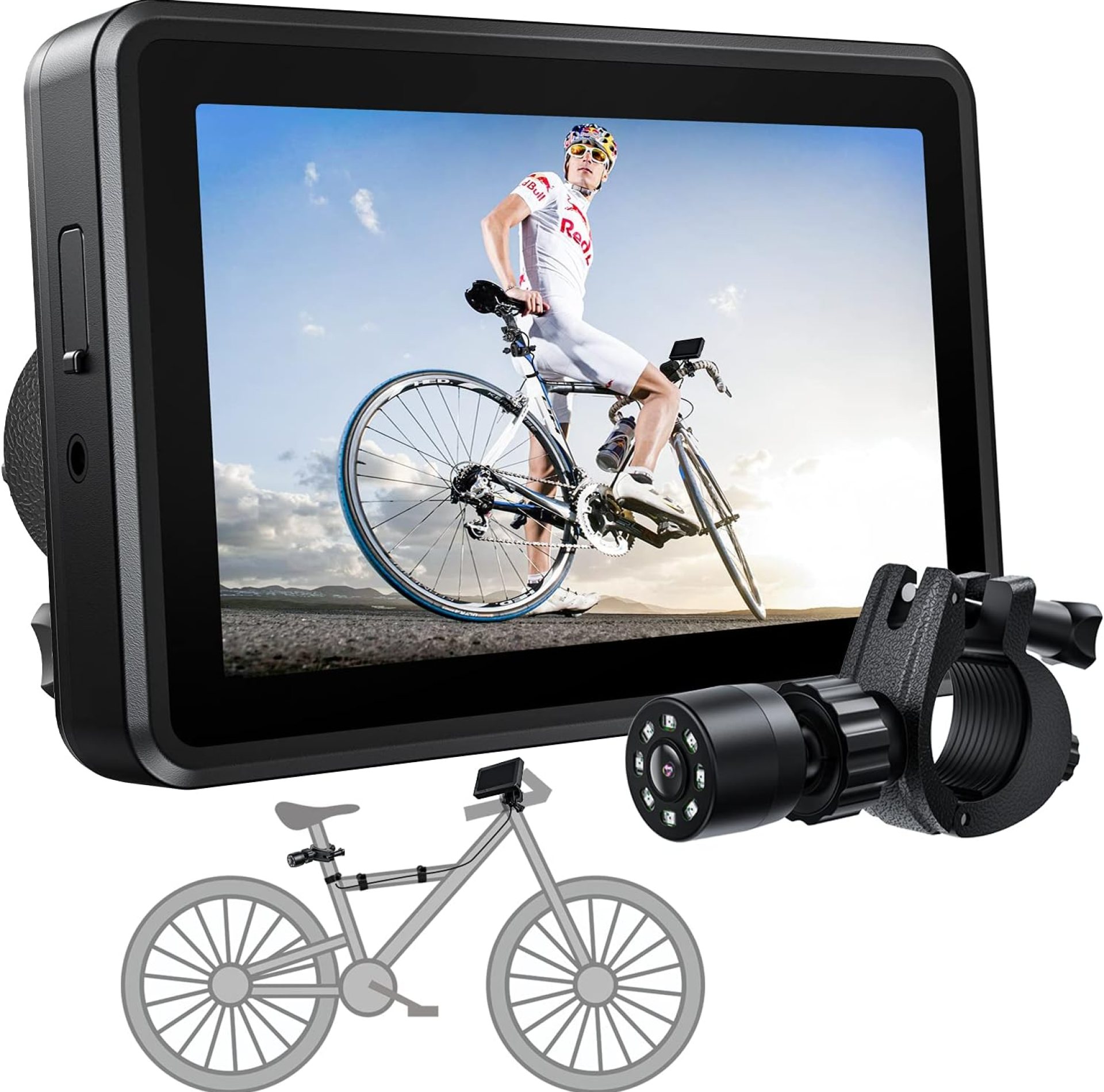 FEISIKE Handlebar Bike Mirror, Bicycle Rear View camera with 4.3” HD Night Vision Function, 145° Wide Angle View, Adjustable Rotatable Bracket, Compatible with Bicycle, Mountain, Road Bike FEISIKE Handlebar Bike Mirror, Bicycle Rear View camera with 4.3” HD Night Vision Function, 145° Wide Angle View, Adjustable Rotatable Bracket, Compatible with Bicycle, Mountain, Road Bike