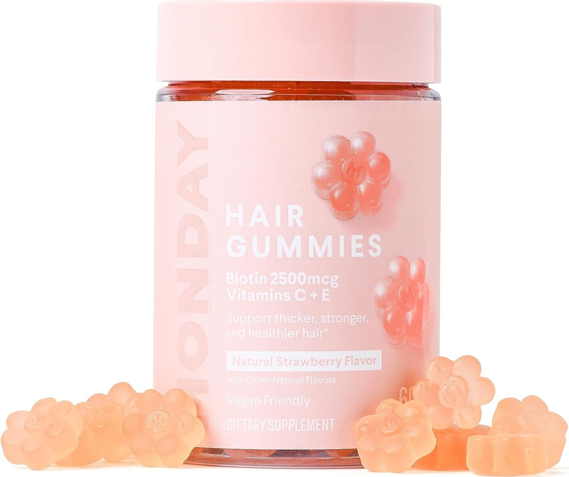 MONDAY HAIRCARE Hair Gummies for Thicker and Stronger Hair (60 Count) Strawberry Flavored – Biotin, Vitamin C, E, Supplement for Women and Men MONDAY HAIRCARE Hair Gummies for Thicker and Stronger Hair (60 Count) Strawberry Flavored – Biotin, Vitamin C, E, Supplement for Women and Men