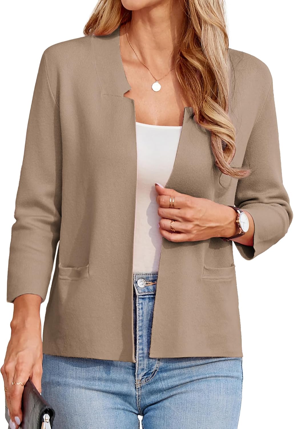 GRACE KARIN Women Sweater Blazer 3/4 Sleeve Cropped Cardigan Lightweight Notch Collar Knit Blazer Jacket Business Casual GRACE KARIN Women Sweater Blazer 3/4 Sleeve Cropped Cardigan Lightweight Notch Collar Knit Blazer Jacket Business Casual