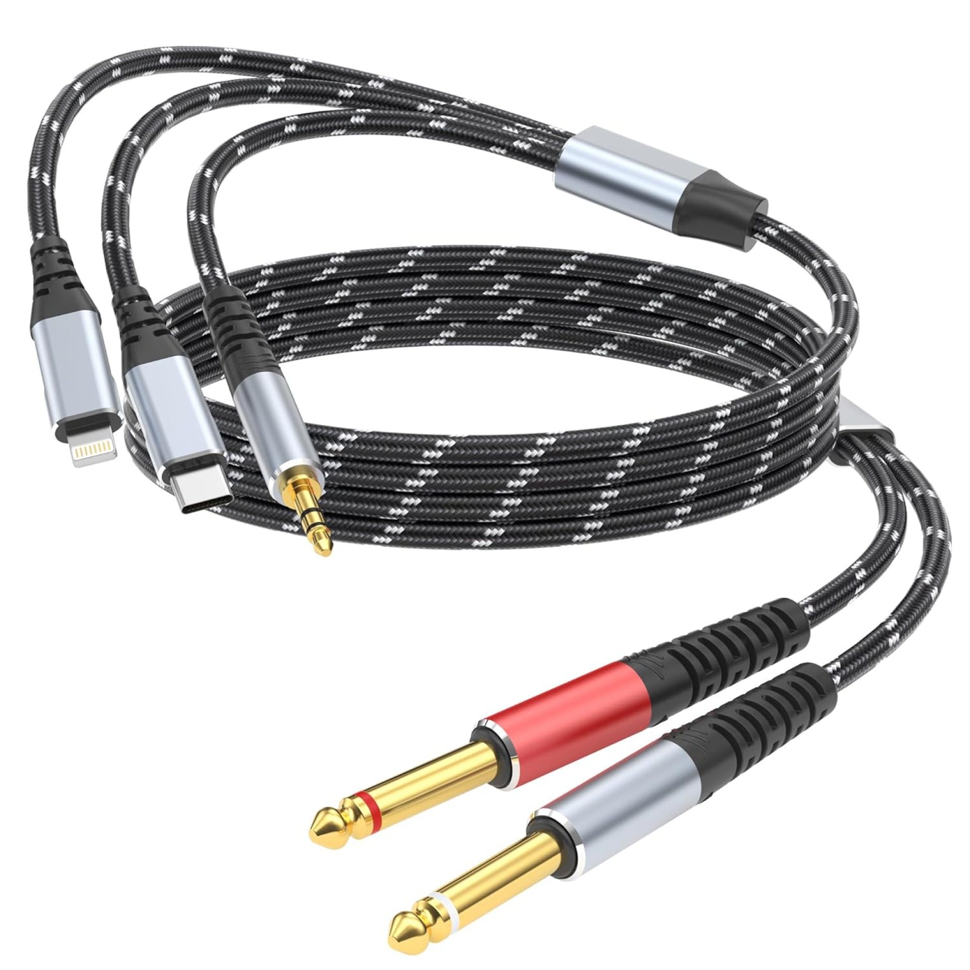 Lightning to Dual 6.35mm 1/4″ TS Mono Stereo Y-Cable Splitter,3 in 1 to Dual 1/4-inch Audio Cable, Compatible with smartphones, computers, phones/Pads Amplifiers,speakers,headphones,mixing 3.3FT Lightning to Dual 6.35mm 1/4″ TS Mono Stereo Y-Cable Splitter,3 in 1 to Dual 1/4-inch Audio Cable, Compatible with smartphones, computers, phones/Pads Amplifiers,speakers,headphones,mixing 3.3FT