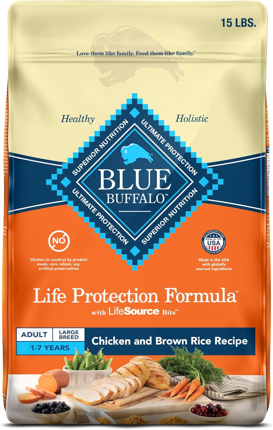 Blue Buffalo Life Protection Formula Large Breed Adult Dry Dog Food, Promotes Joint Health and Lean Muscles, Made with Natural Ingredients, Chicken & Brown Rice Recipe, 15-lb. Bag Blue Buffalo Life Protection Formula Large Breed Adult Dry Dog Food, Promotes Joint Health and Lean Muscles, Made with Natural Ingredients, Chicken & Brown Rice Recipe, 15-lb. Bag