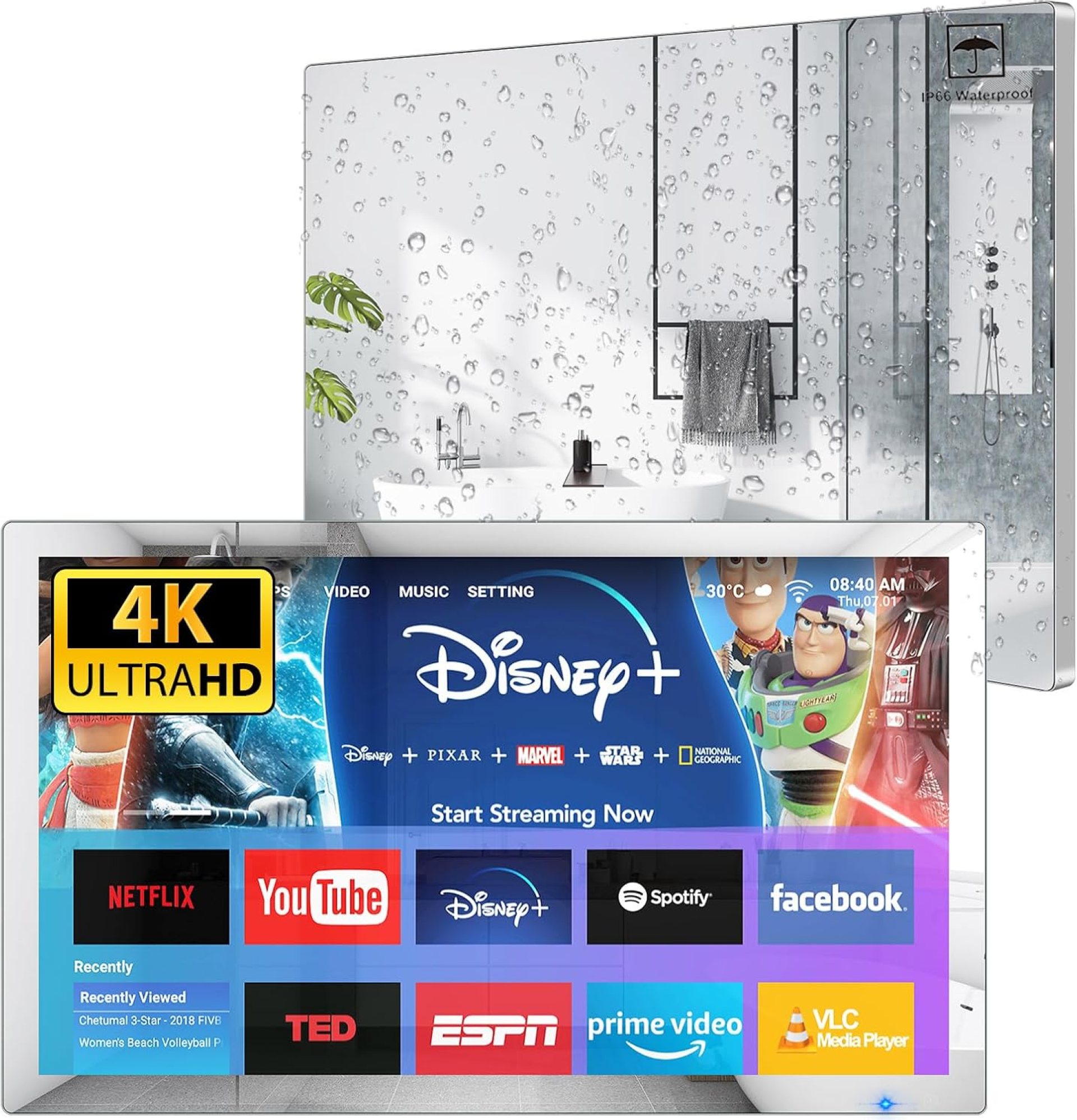Haocrown 32 Inch Smart Bathroom TV 4K Ultra HD Android TV IP66 Waterproof Smart Mirror TV Google Assistant Built-in with Voice Remote,ATSC Tuner, Suitable for Bathroom Sauna(Silver Frame,2024 Model) Haocrown 32 Inch Smart Bathroom TV 4K Ultra HD Android TV IP66 Waterproof Smart Mirror TV Google Assistant Built-in with Voice Remote,ATSC Tuner, Suitable for Bathroom Sauna(Silver Frame,2024 Model)