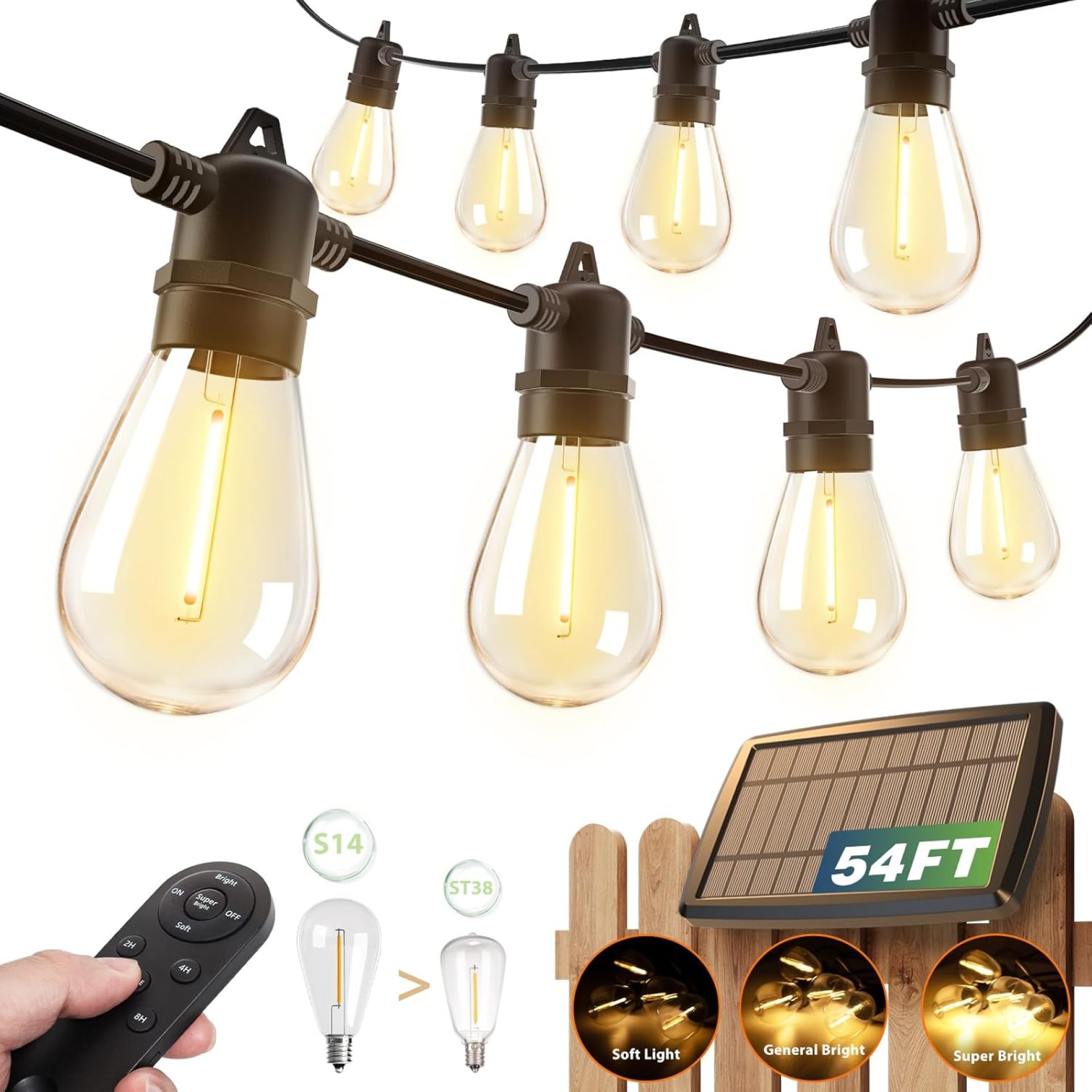 addlon 54(48+6) FT Solar String Lights Outdoor Waterproof with USB Port & Remote Control Solar Patio Lights Long Last for 20+Hrs Dimmable Solar Power LED Bulbs for Porch Garden Market Bistro addlon 54(48+6) FT Solar String Lights Outdoor Waterproof with USB Port & Remote Control Solar Patio Lights Long Last for 20+Hrs Dimmable Solar Power LED Bulbs for Porch Garden Market Bistro
