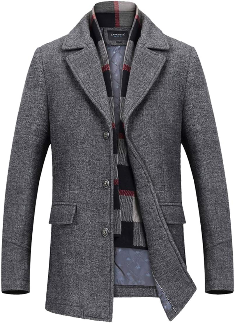 INVACHI Men’s Wool Blend Pea Coat Warm Winter Trench Coat with Detachable Soft Scarf Single Breasted Overcoat INVACHI Men’s Wool Blend Pea Coat Warm Winter Trench Coat with Detachable Soft Scarf Single Breasted Overcoat