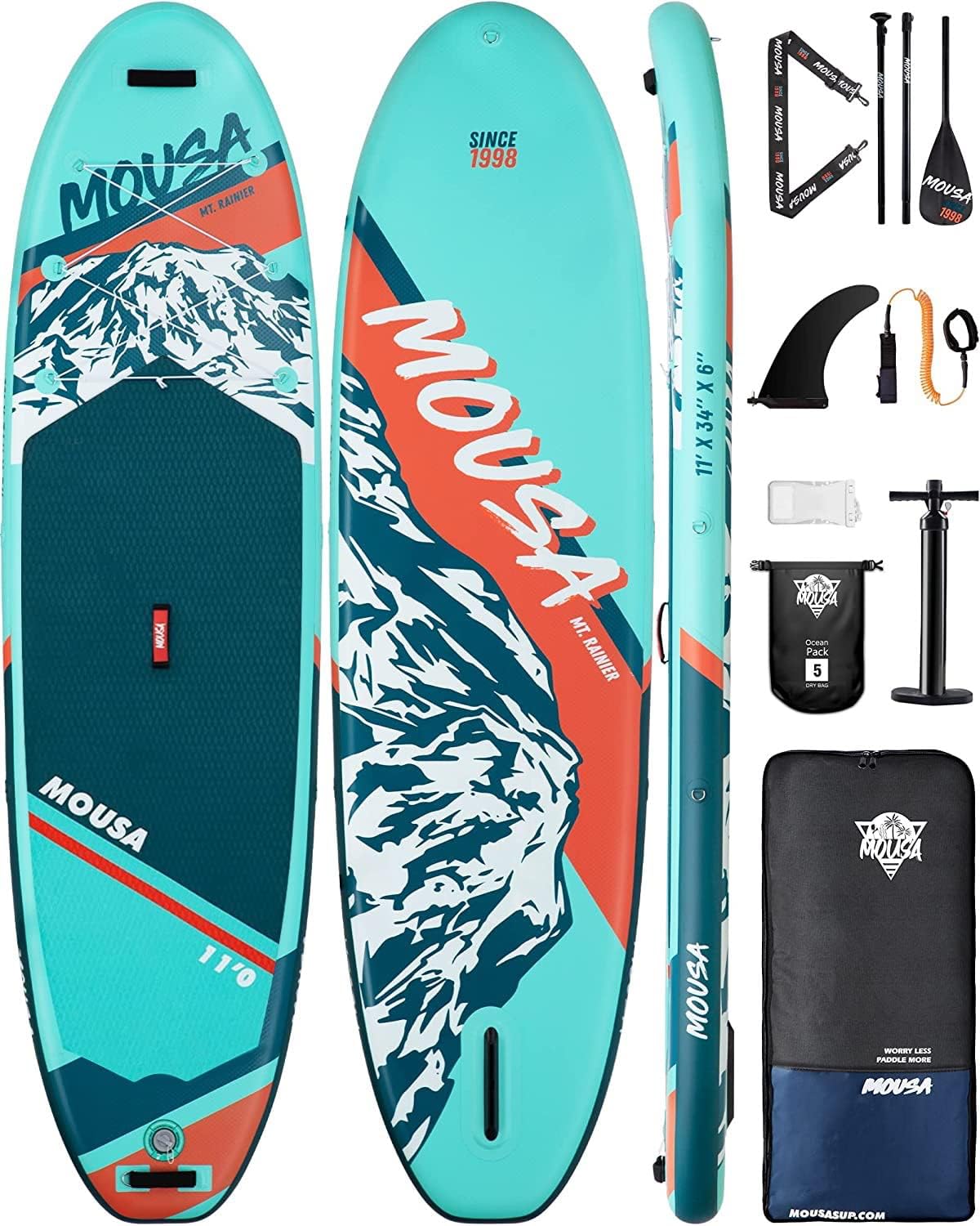 MOUSA 11’×34″ Extra Wide Inflatable Stand Up Paddle Board, Stable Ultra Wide SUP for 2 People/Family w/Shoulder Strap, 1600D Backpack, All-Round Sup Board w/Floatable Paddle, US Central Fin MOUSA 11’×34″ Extra Wide Inflatable Stand Up Paddle Board, Stable Ultra Wide SUP for 2 People/Family w/Shoulder Strap, 1600D Backpack, All-Round Sup Board w/Floatable Paddle, US Central Fin