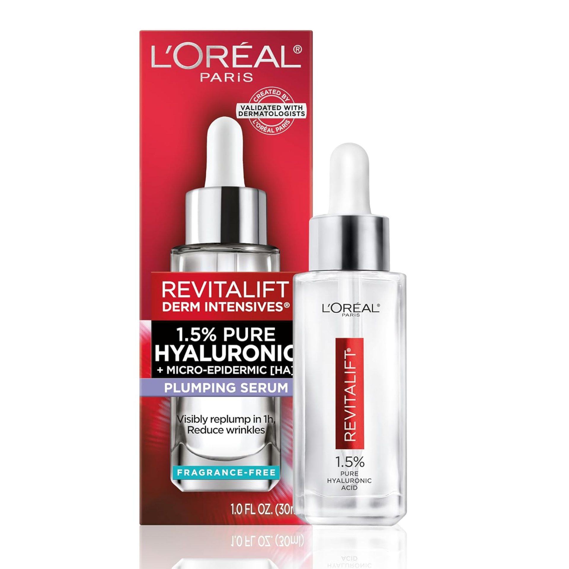 L’Oreal Paris Revitalift 1.5% Pure Hyaluronic Acid Face Serum, Hydrate & Reduce Wrinkles, Fragrance Free 1 oz L’Oreal Paris Revitalift 1.5% Pure Hyaluronic Acid Face Serum, Hydrate & Reduce Wrinkles, Fragrance Free 1 oz
