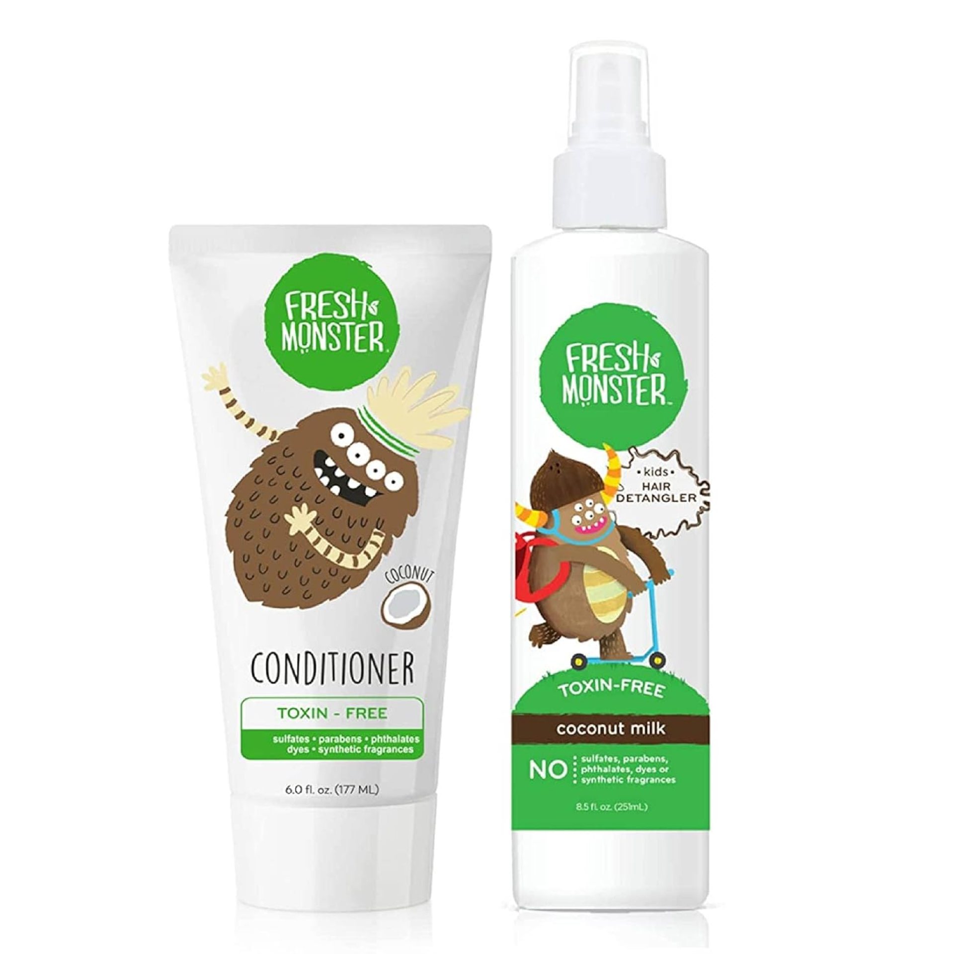Fresh Monster Kids Hair Detangling Bundle | 8.5 oz Detangler & 6 oz Conditioner | No Toxins | Hypoallergenic | Natural Conditioner | Detangling Spray | Coconut Fresh Monster Kids Hair Detangling Bundle | 8.5 oz Detangler & 6 oz Conditioner | No Toxins | Hypoallergenic | Natural Conditioner | Detangling Spray | Coconut